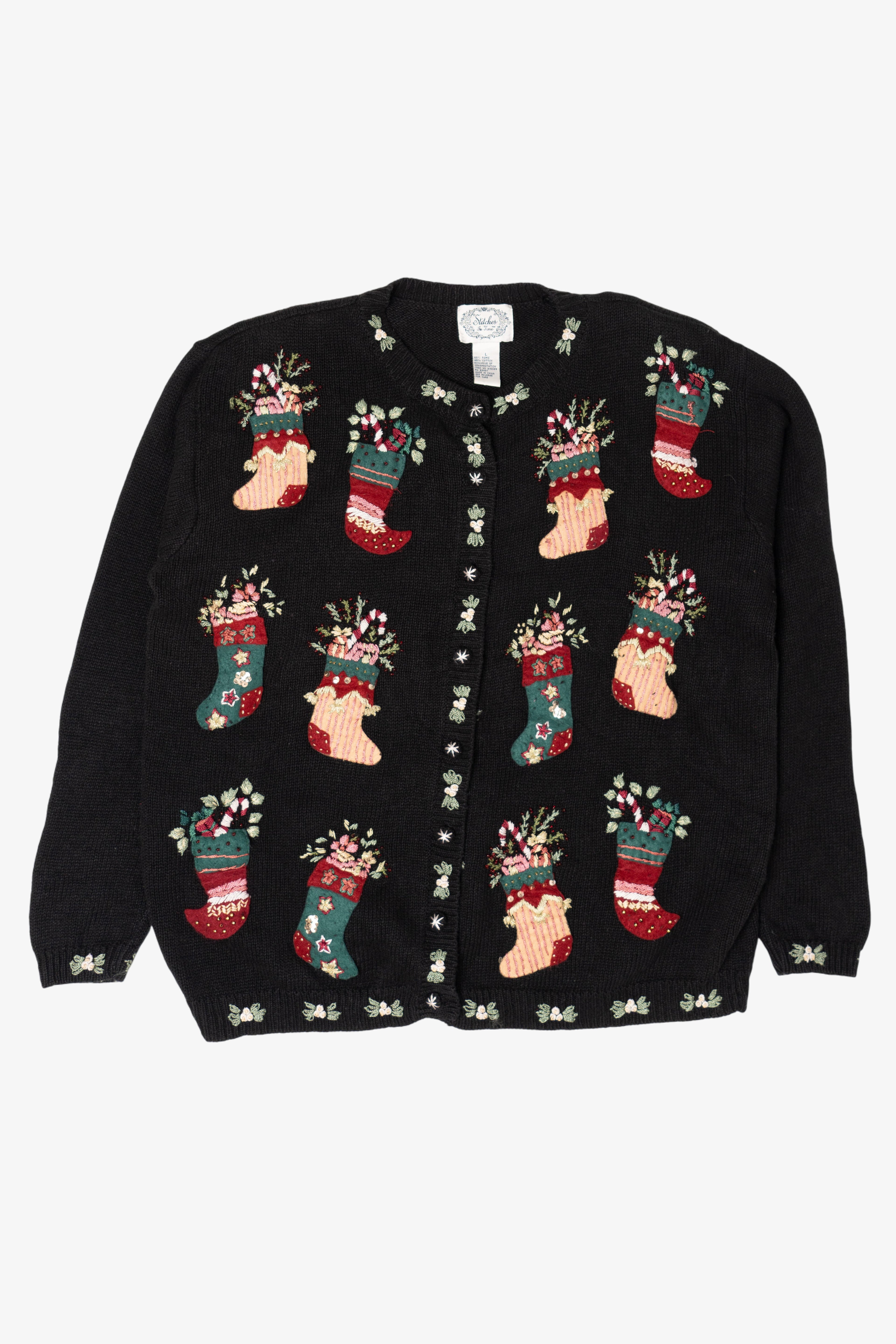 Vintage Stitches In Time Stockings Ugly Christmas Cardigan (1990s)