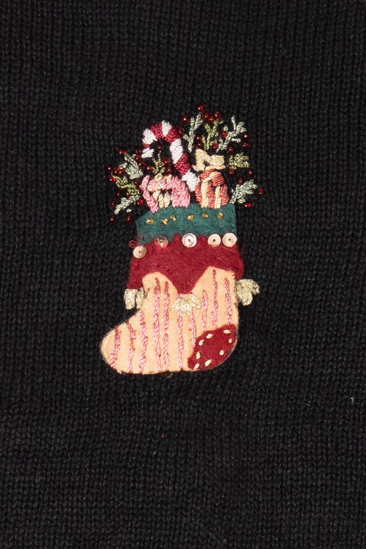 Vintage Stitches In Time Stockings Ugly Christmas Cardigan (1990s)