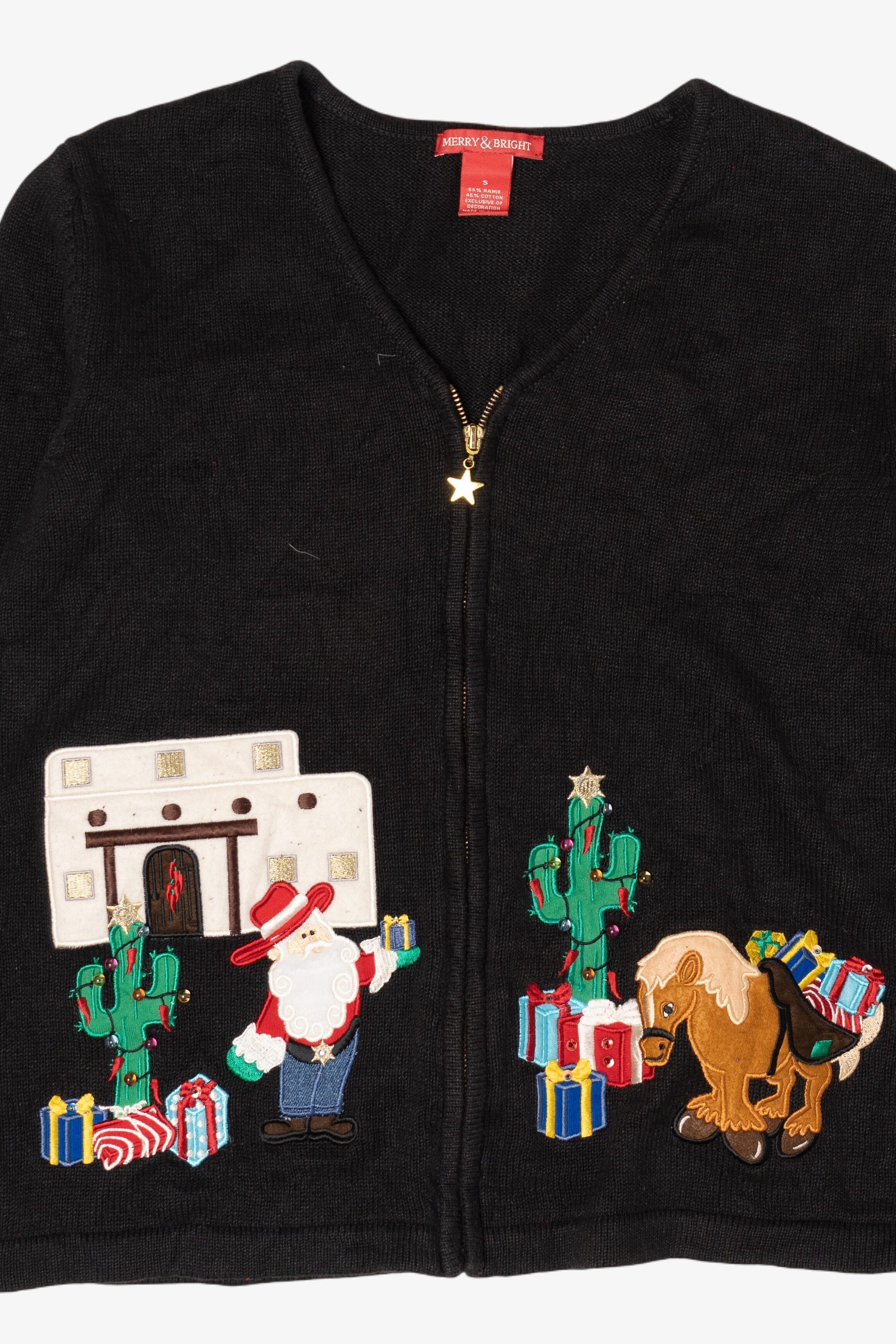 Vintage Cowboy Santa Ugly Christmas Cardigan (2000s)