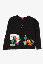 Vintage Cowboy Santa Ugly Christmas Cardigan (2000s)