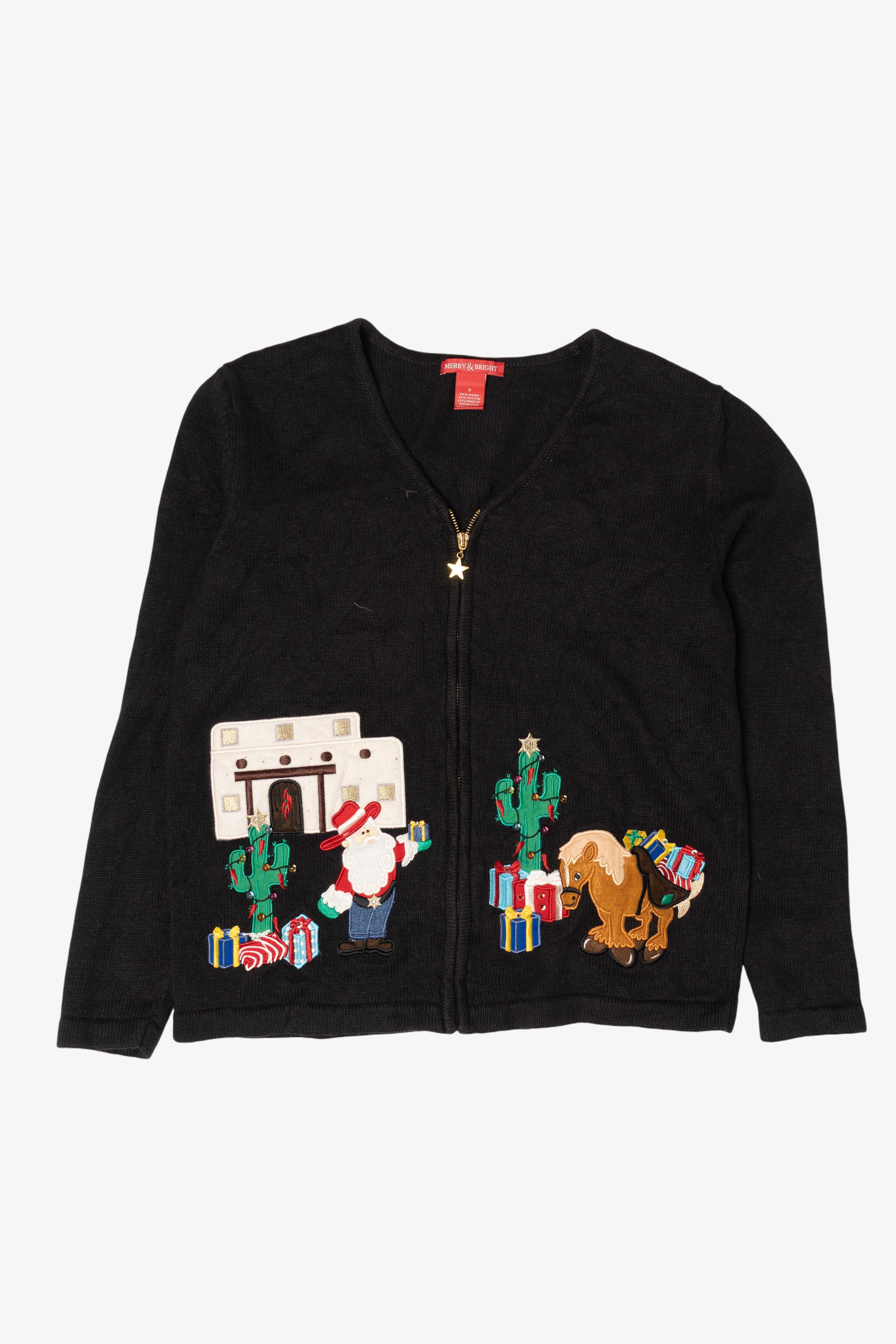 Vintage Cowboy Santa Ugly Christmas Cardigan (2000s)