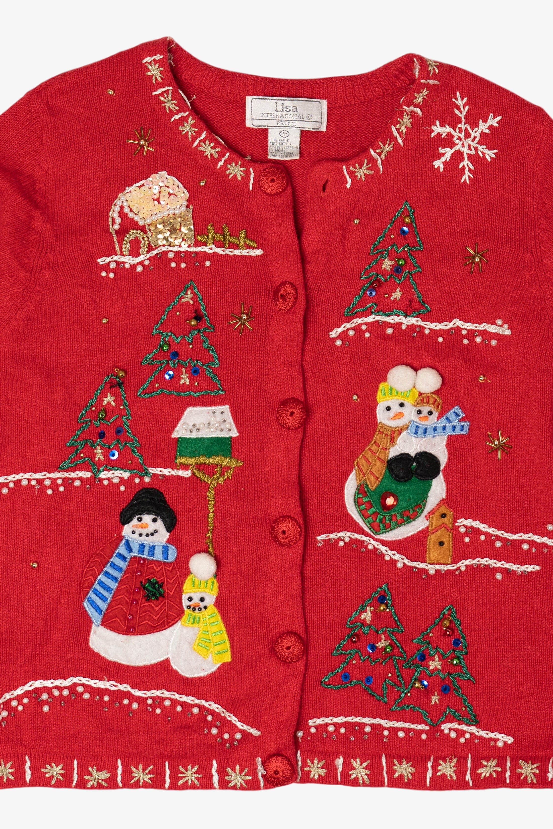 Vintage Lisa International Snowmen Ugly Christmas Cardigan (1990s)