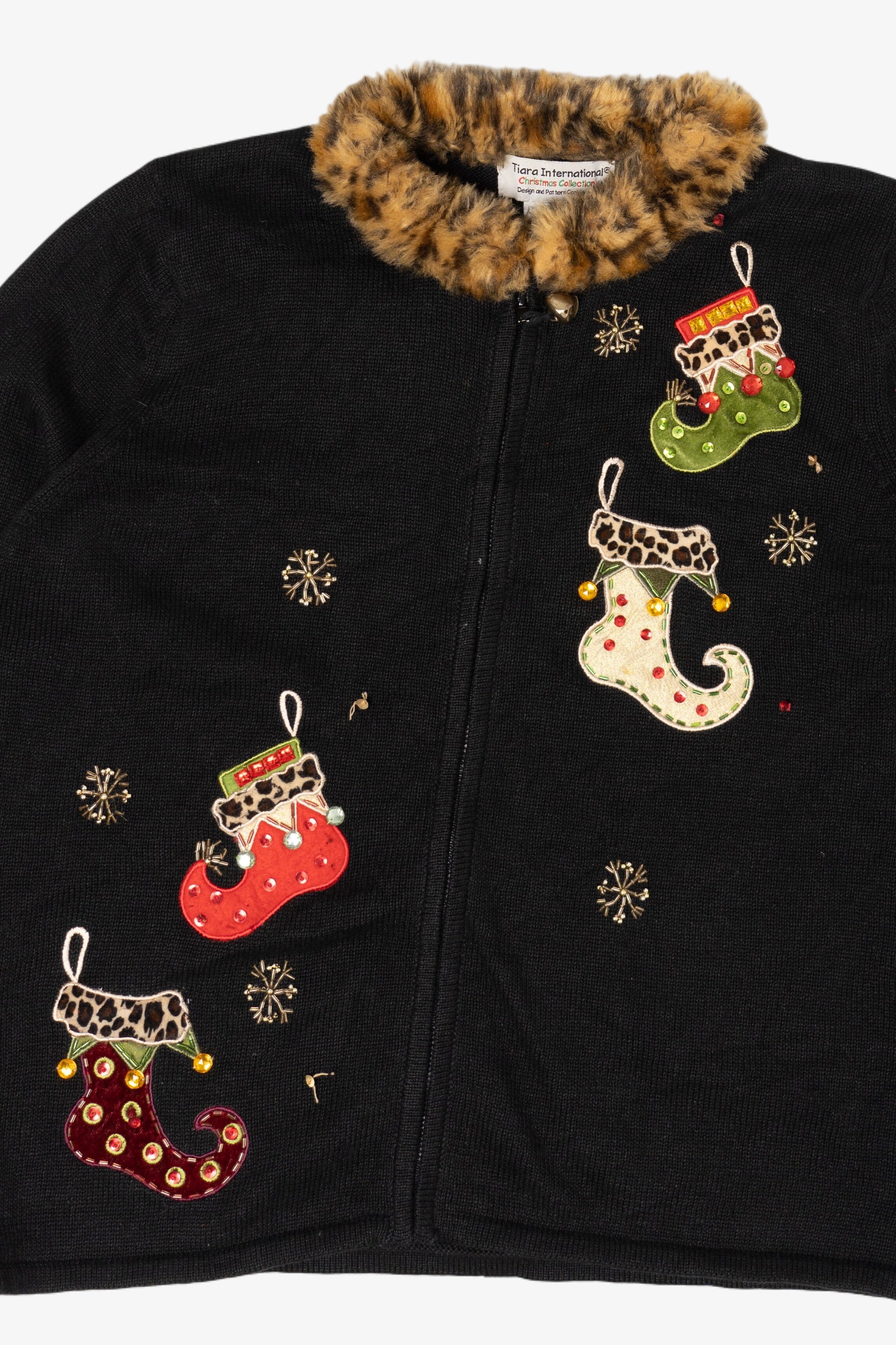 Vintage Tiara International Stockings Ugly Christmas Cardigan (1990s)