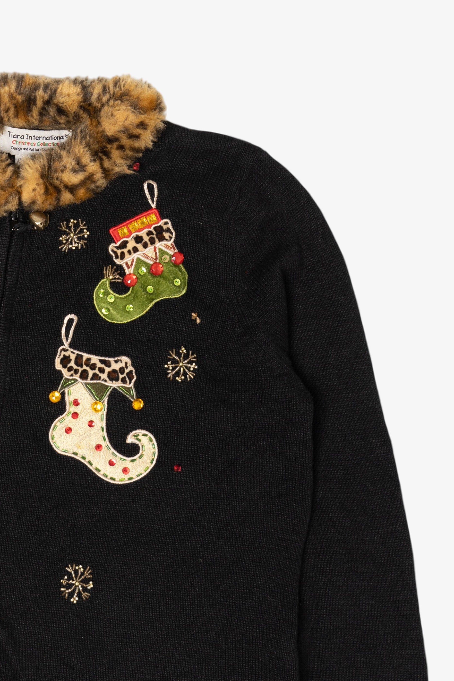 Vintage Tiara International Stockings Ugly Christmas Cardigan (1990s)