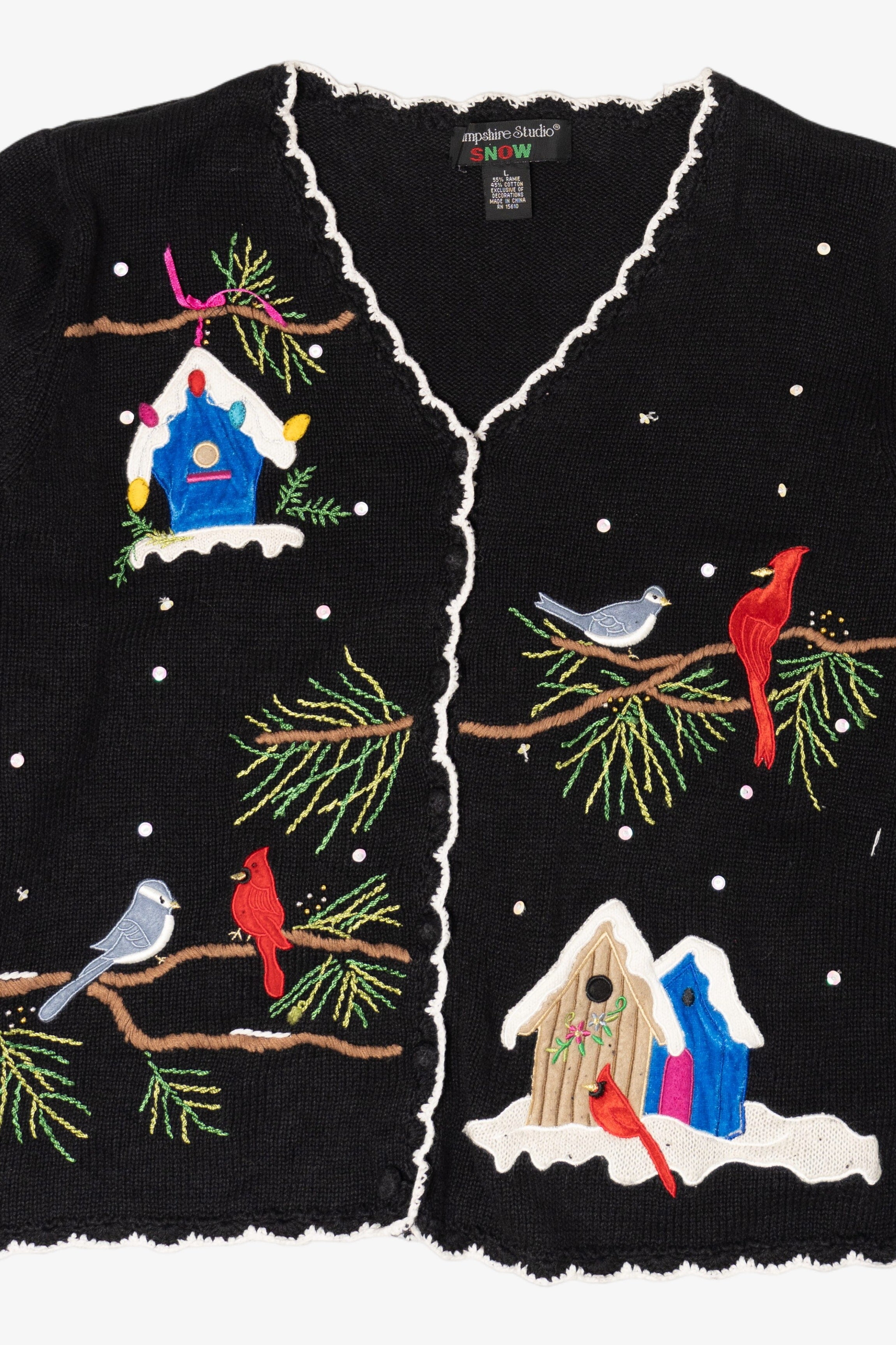 Vintage Hampshire Studio Snow Birds Ugly Christmas Cardigan (2000s)