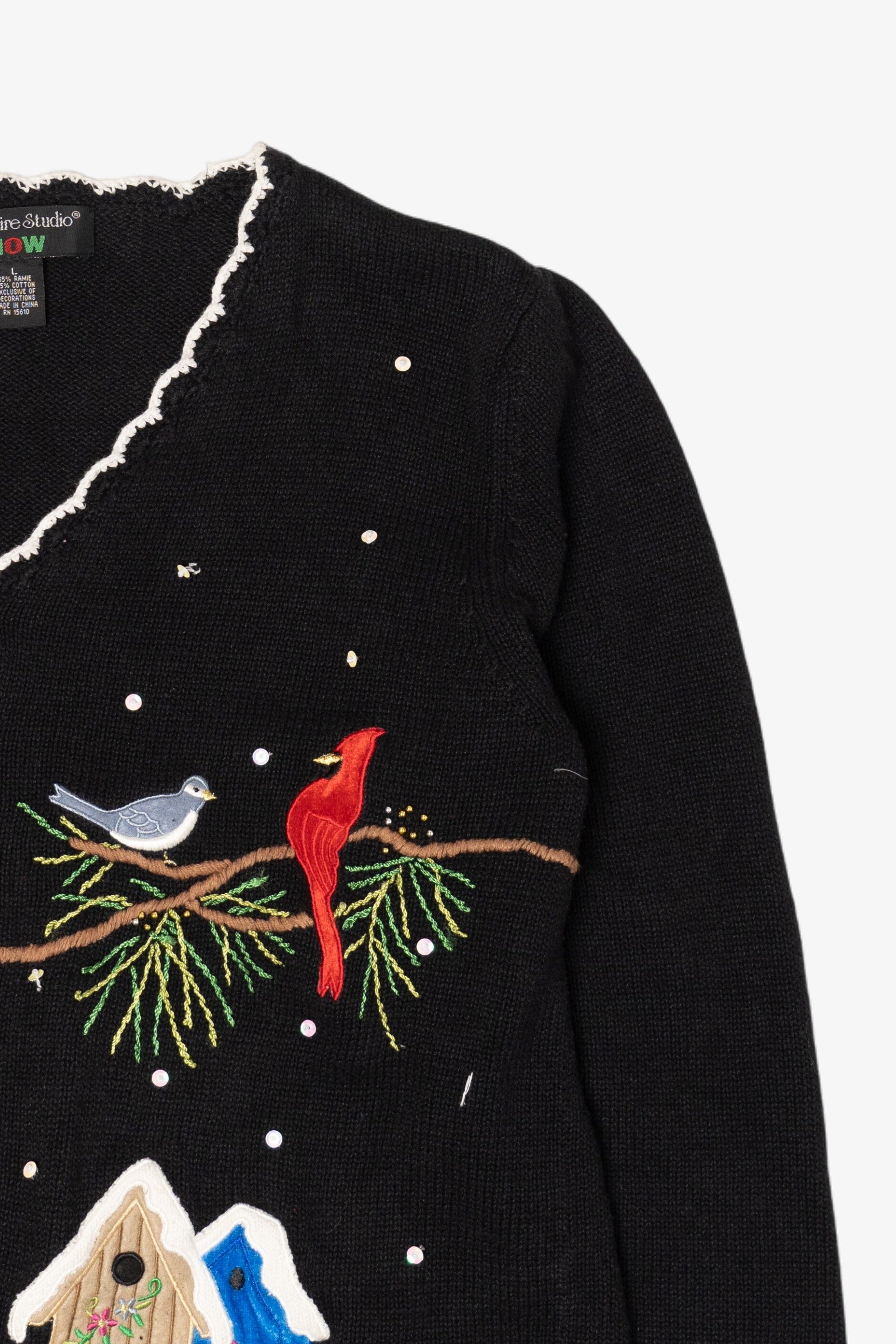 Vintage Hampshire Studio Snow Birds Ugly Christmas Cardigan (2000s)