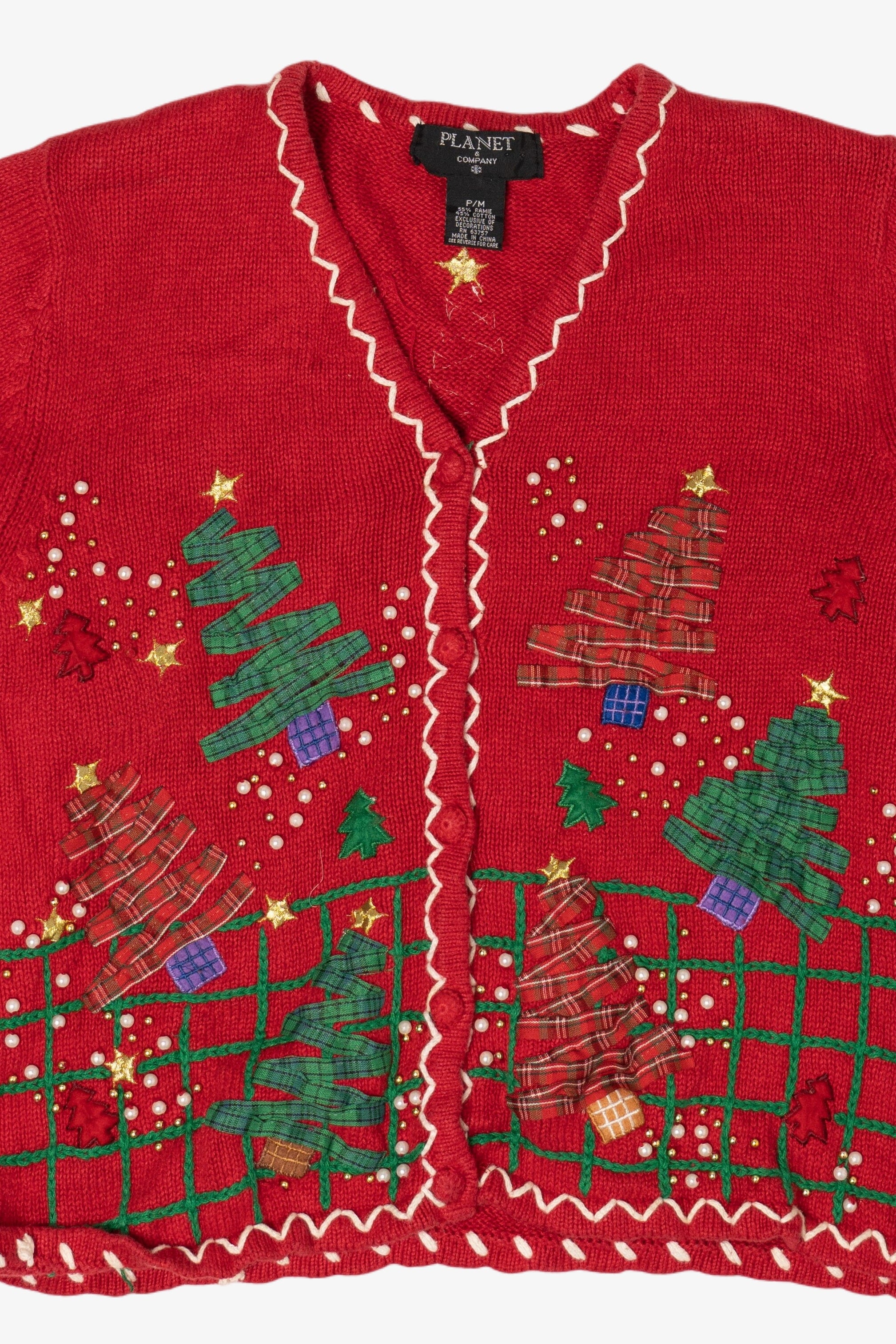 Vintage Planet & Company Snowman Tree Ugly Christmas Cardigan (2000s)