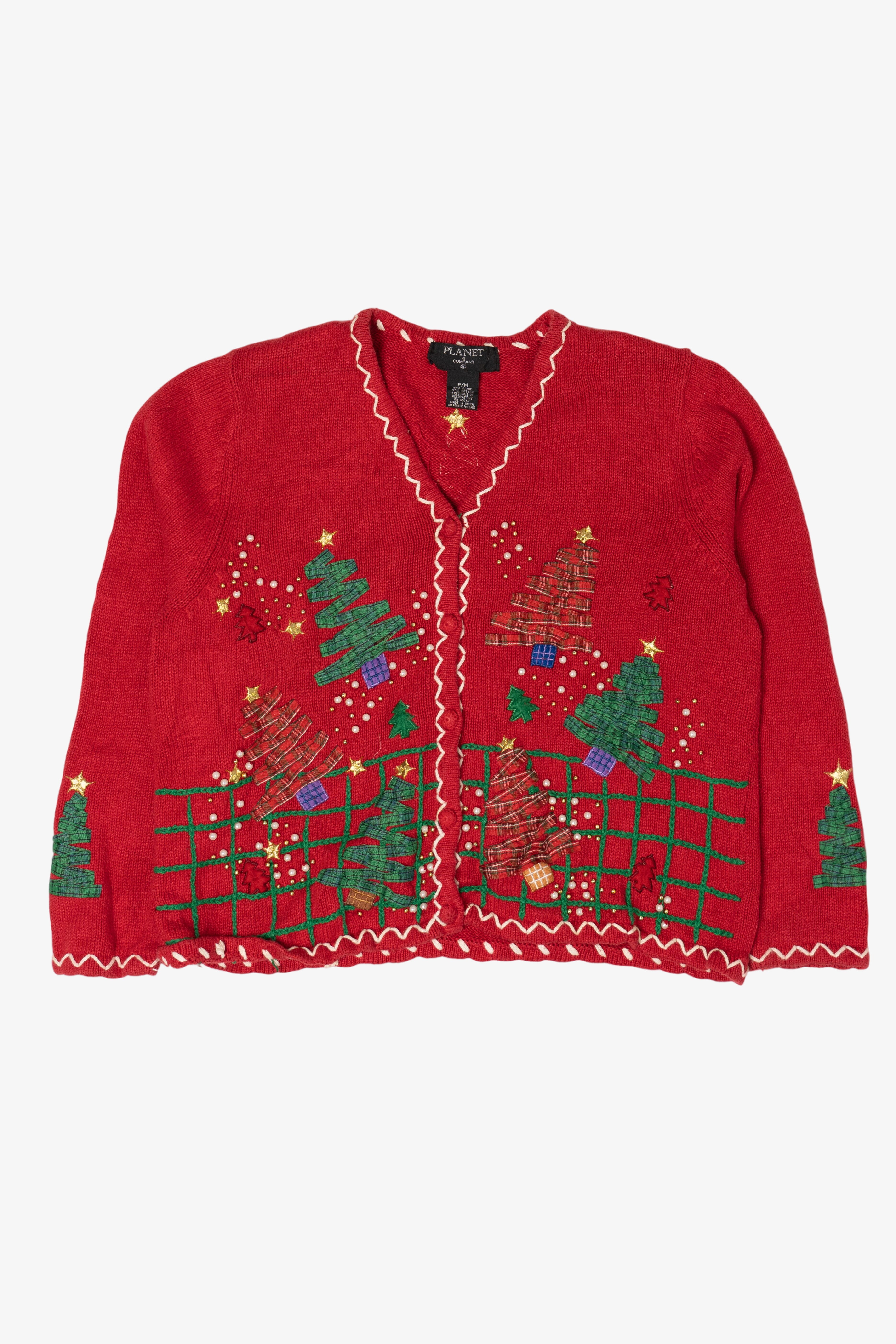 Vintage Planet & Company Snowman Tree Ugly Christmas Cardigan (2000s)