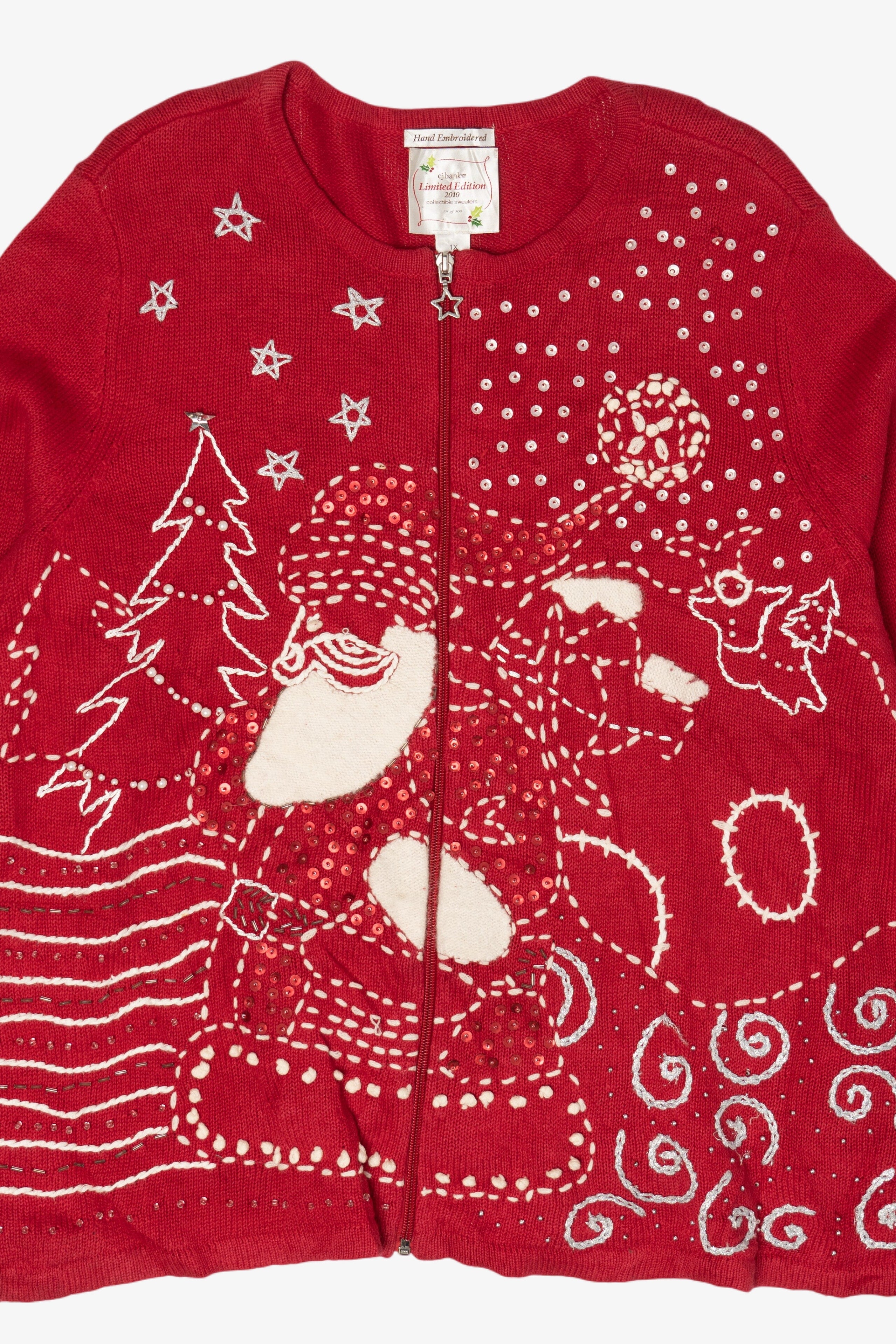 Modern Hand Embroidered CJ Banks Ugly Christmas Cardigan (2010s)