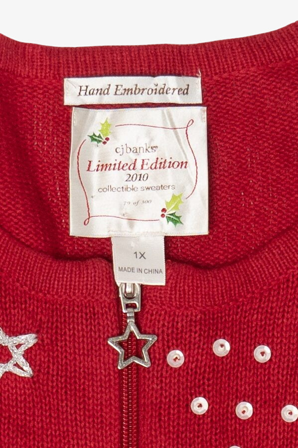 Modern Hand Embroidered CJ Banks Ugly Christmas Cardigan (2010s)