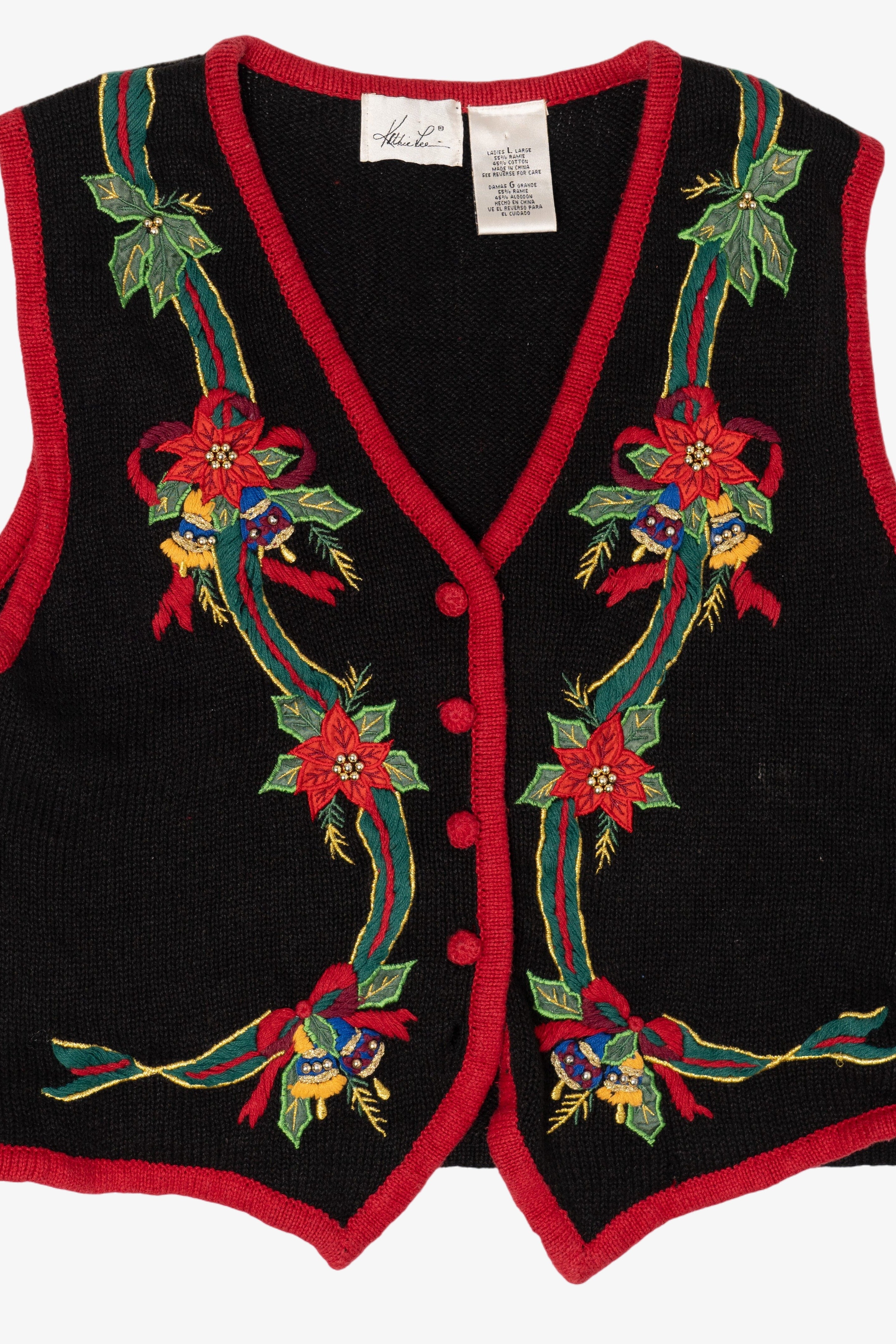Vintage Kathie Lee Flowers And Bells Ugly Christmas Vest (2000s)