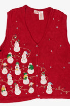 Vintage Snowmen Red Ugly Christmas Sweater (2000s)