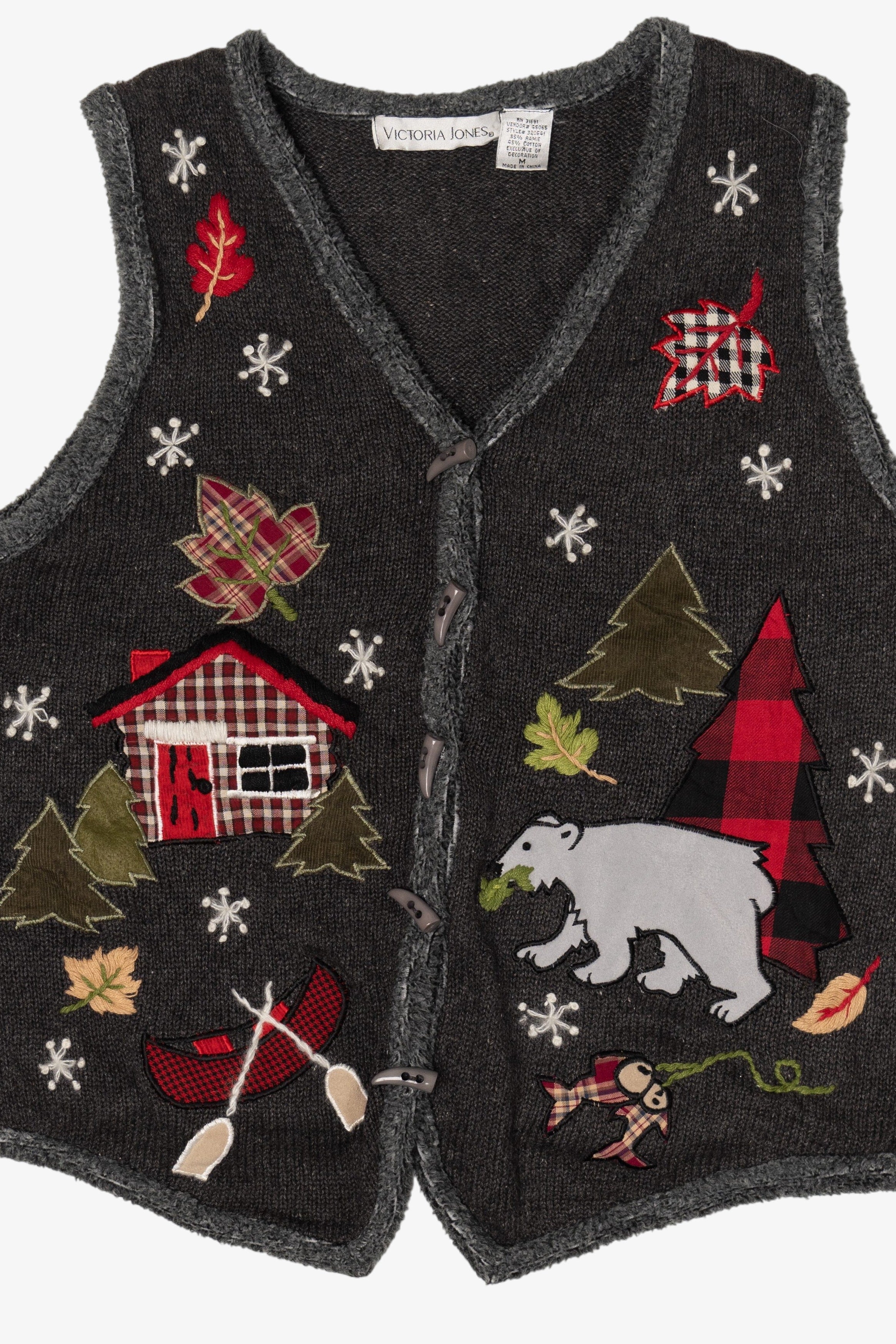 Vintage Victoria Jones Fishing Cabin Ugly Christmas Vest (1990s)