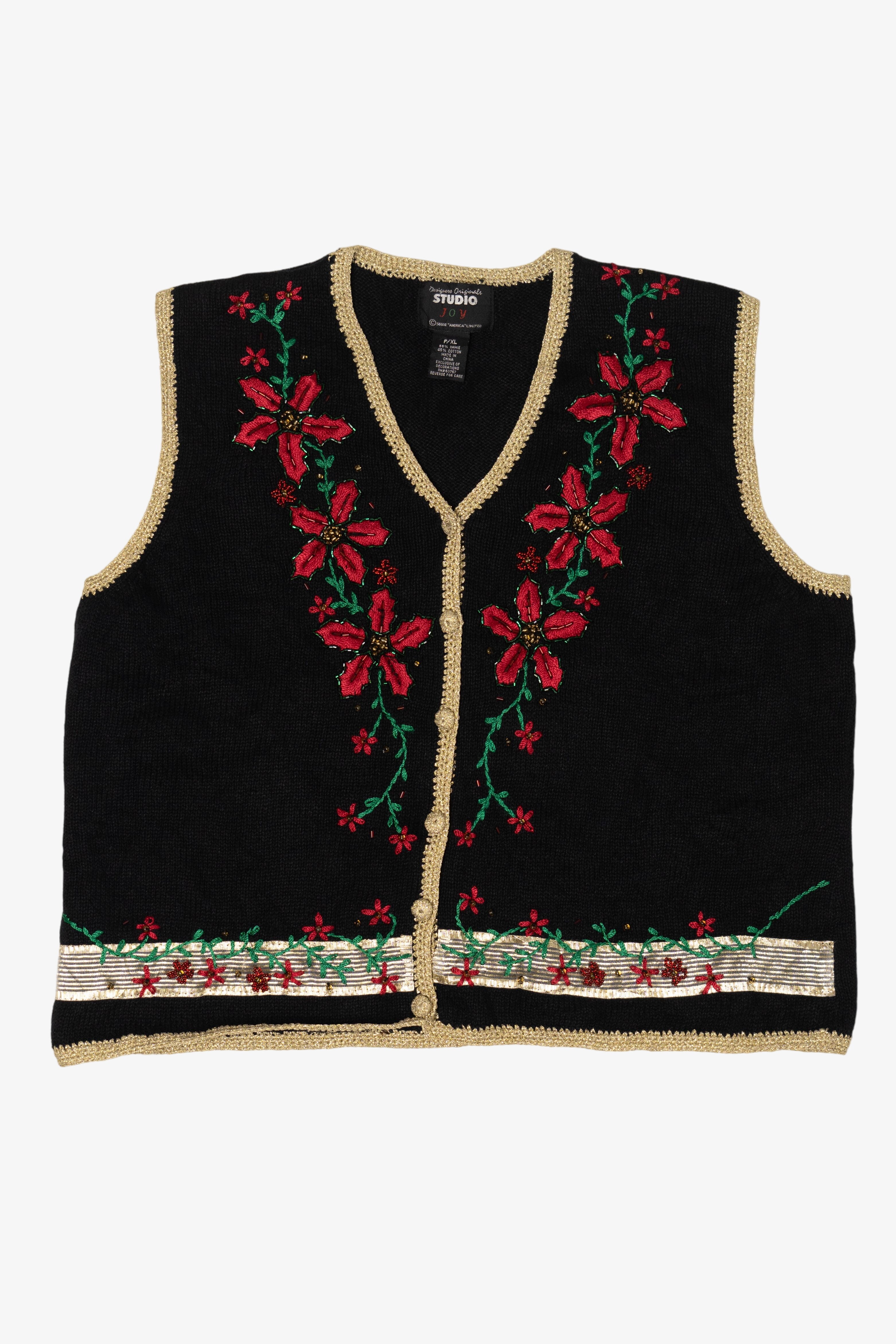 Vintage Studio Joy Flowers Ugly Christmas Vest (1990s)