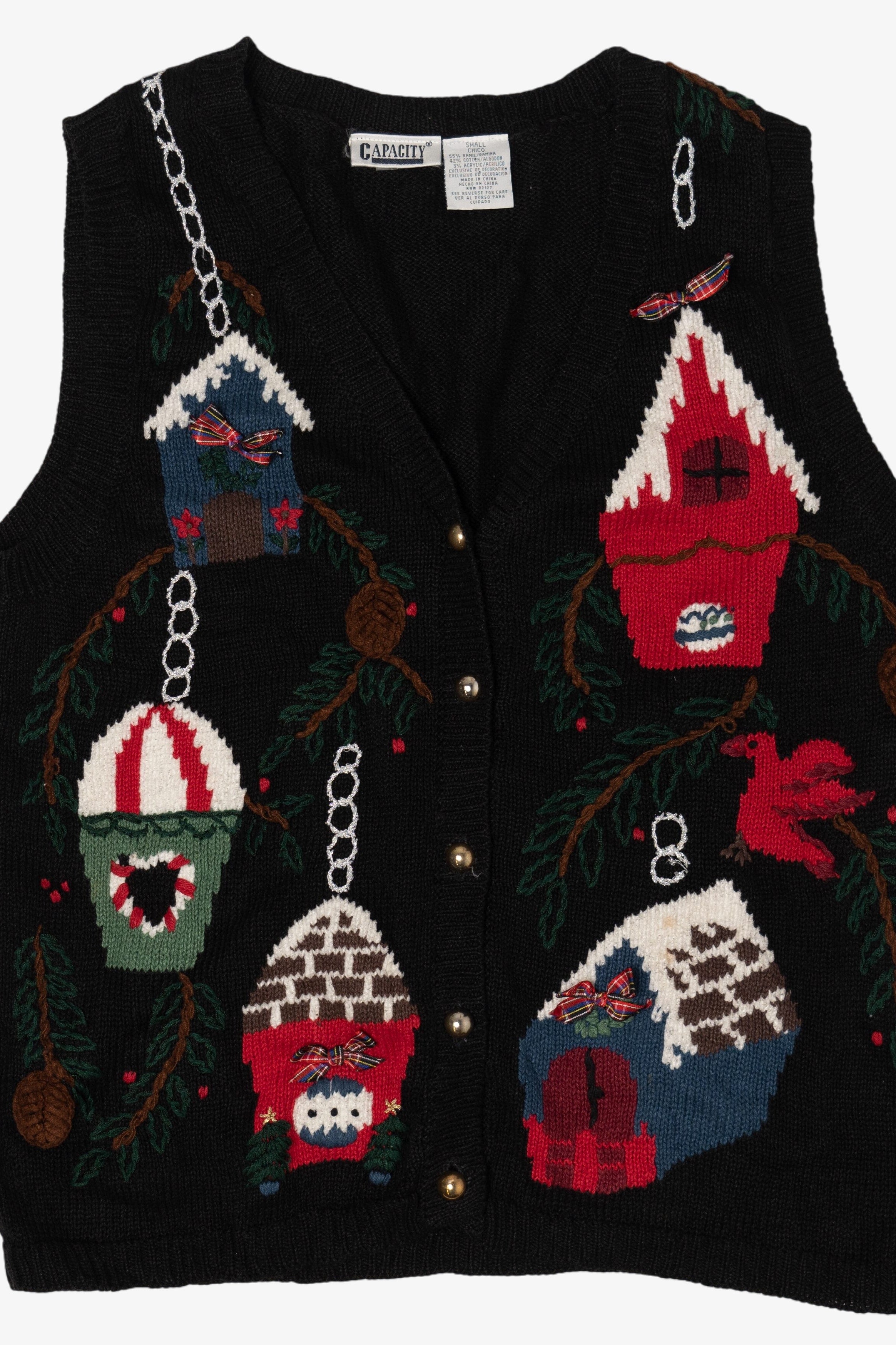 Vintage Capacity Birdhouses Ugly Christmas Vest (1990s)