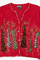 Vintage Y2k Lightweight Berer Trees Ugly Christmas Cardigan (2000s)
