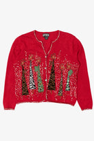Vintage Y2k Lightweight Berer Trees Ugly Christmas Cardigan (2000s)