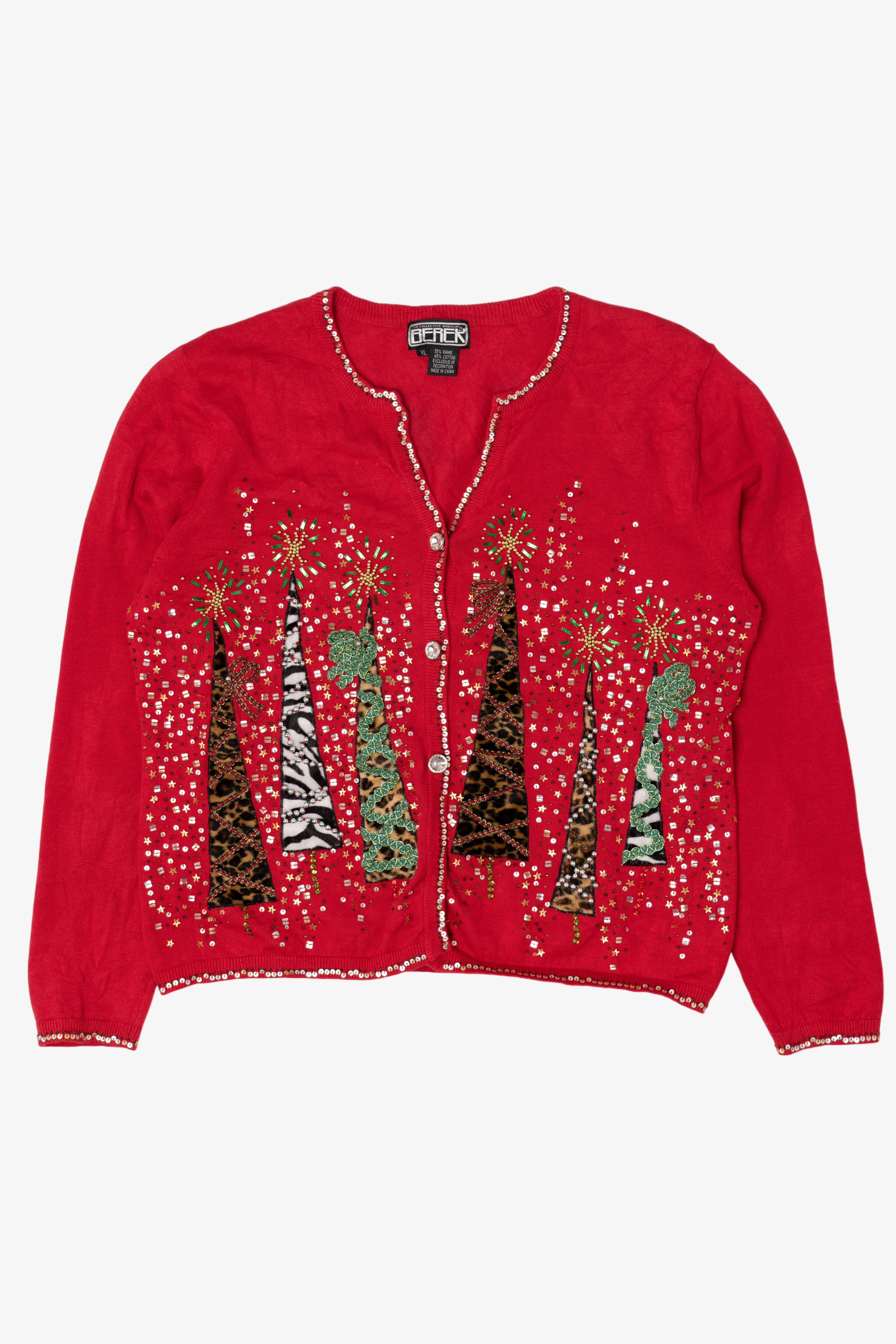 Vintage Y2k Lightweight Berer Trees Ugly Christmas Cardigan (2000s)