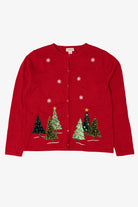 Vintage Y2k Lightweight Trees Ugly Christmas Cardigan (2000s)