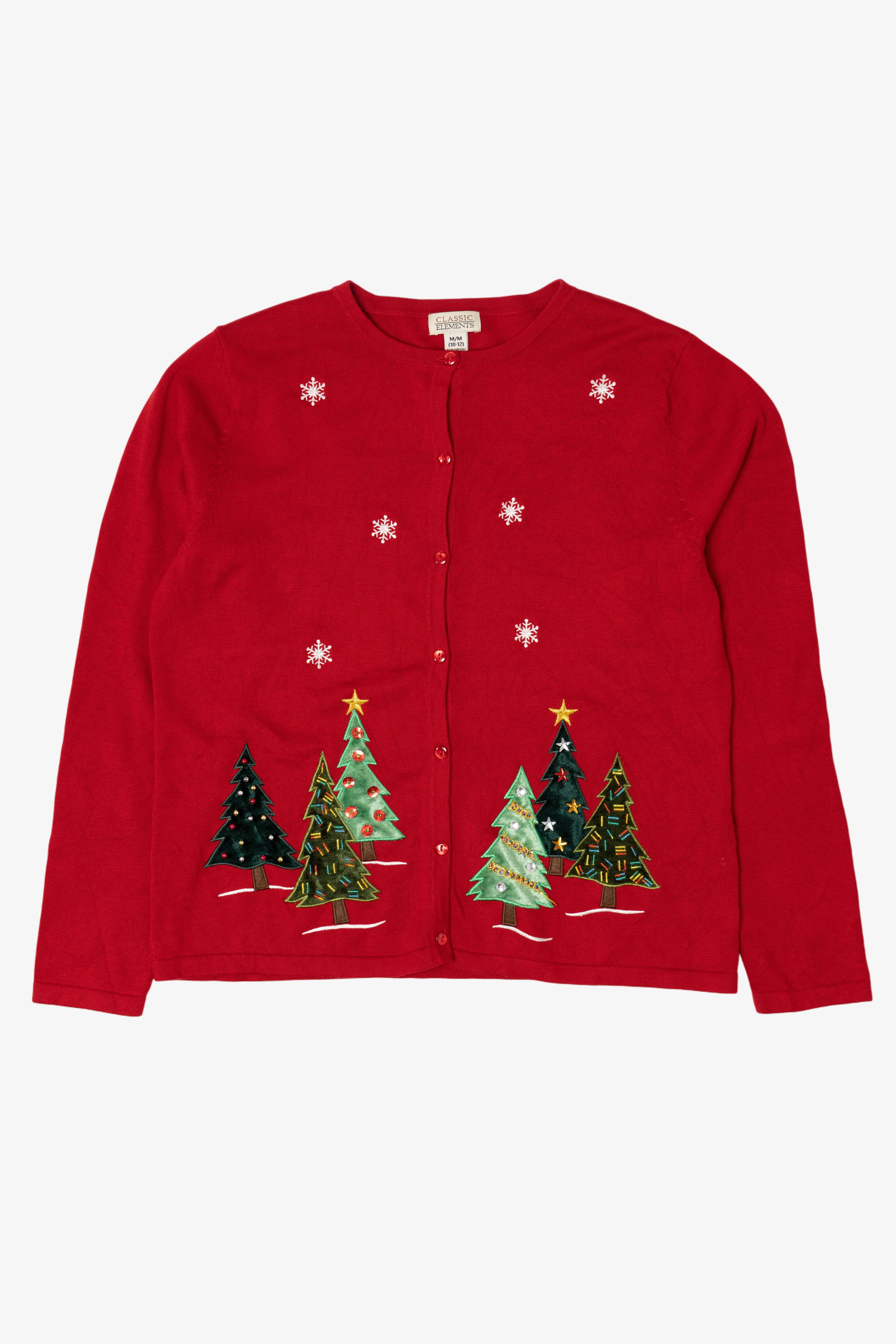 Vintage Y2k Lightweight Trees Ugly Christmas Cardigan (2000s)