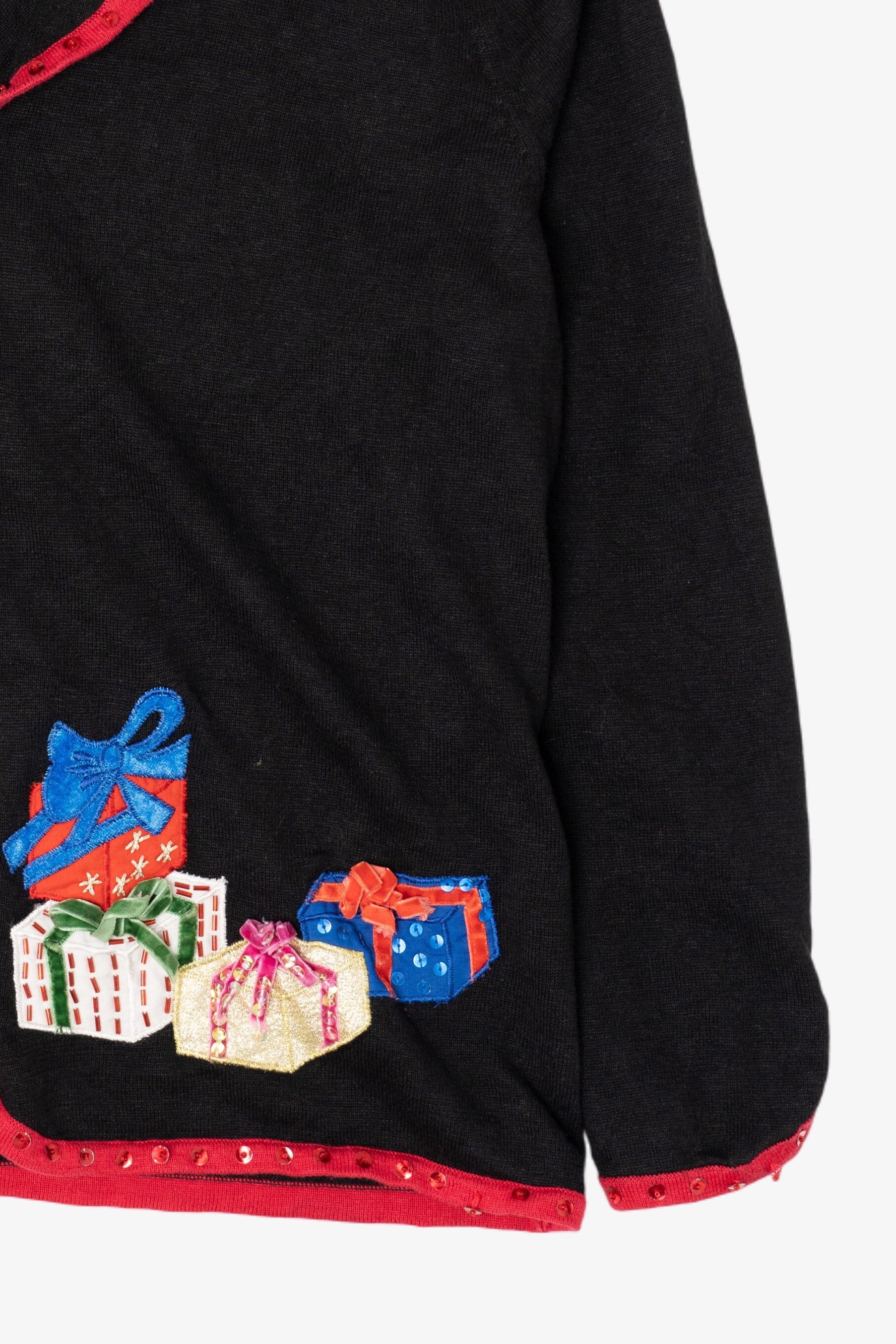 Vintage Y2k Lightweight Studio Joy Presents Black Ugly Christmas Cardigan (2000s)