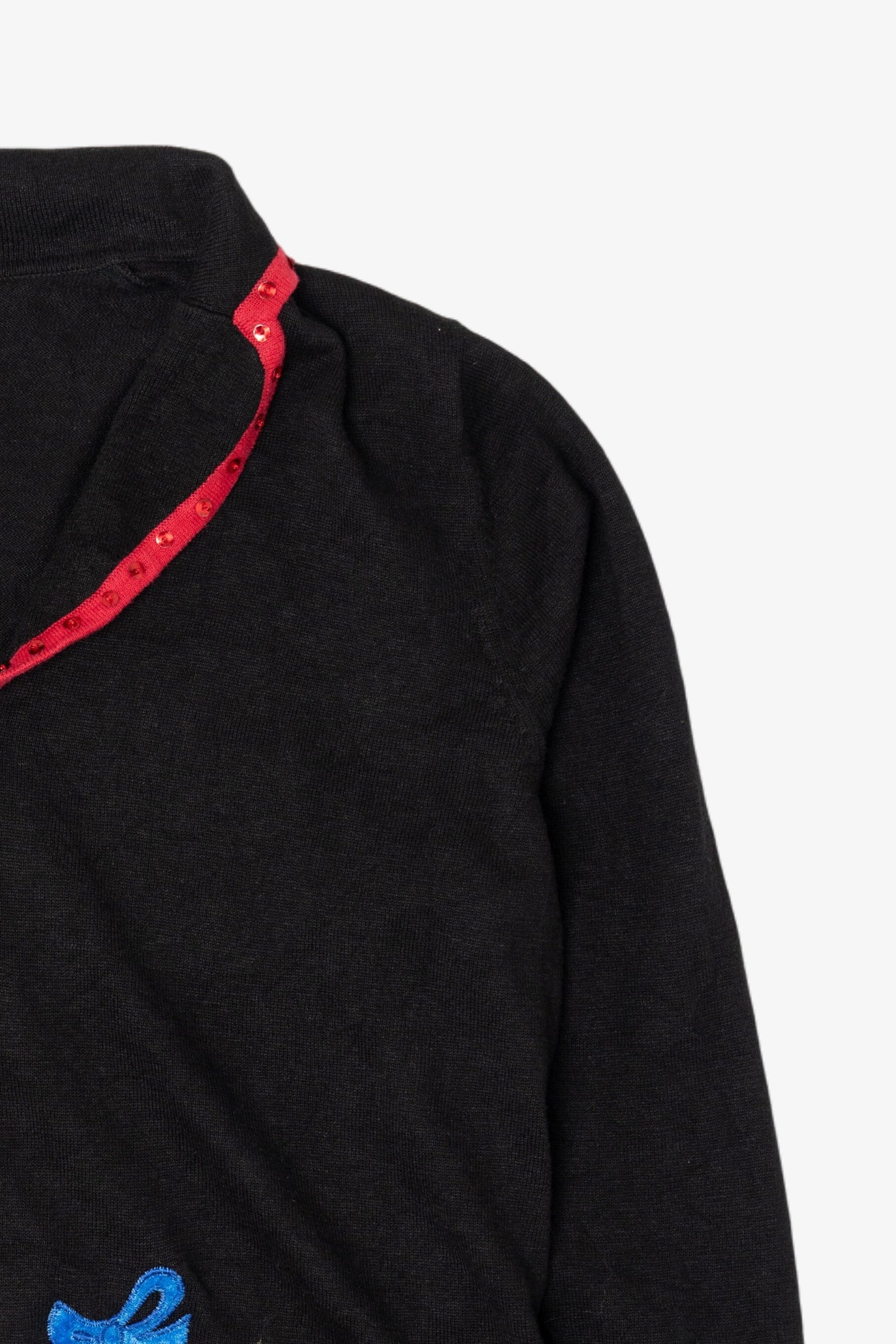 Vintage Y2k Lightweight Studio Joy Presents Black Ugly Christmas Cardigan (2000s)