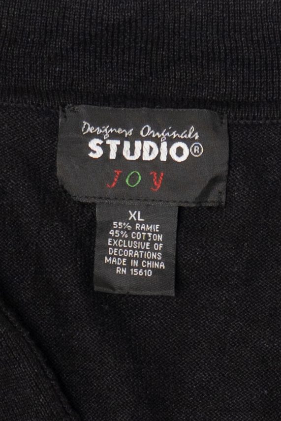 Vintage Y2k Lightweight Studio Joy Presents Black Ugly Christmas Cardigan (2000s)