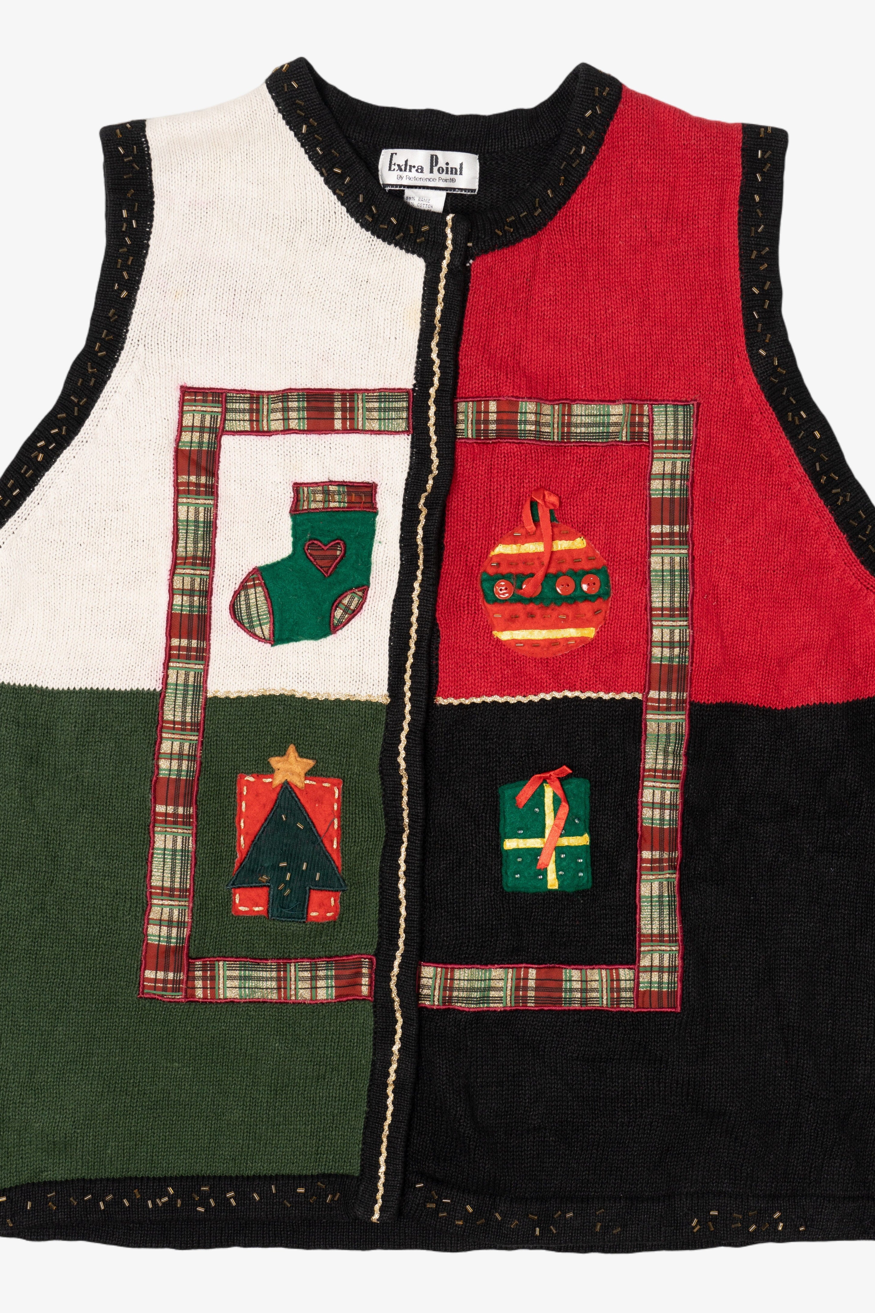 Vintage Color Block Extra Point Ugly Christmas Vest (1990s)