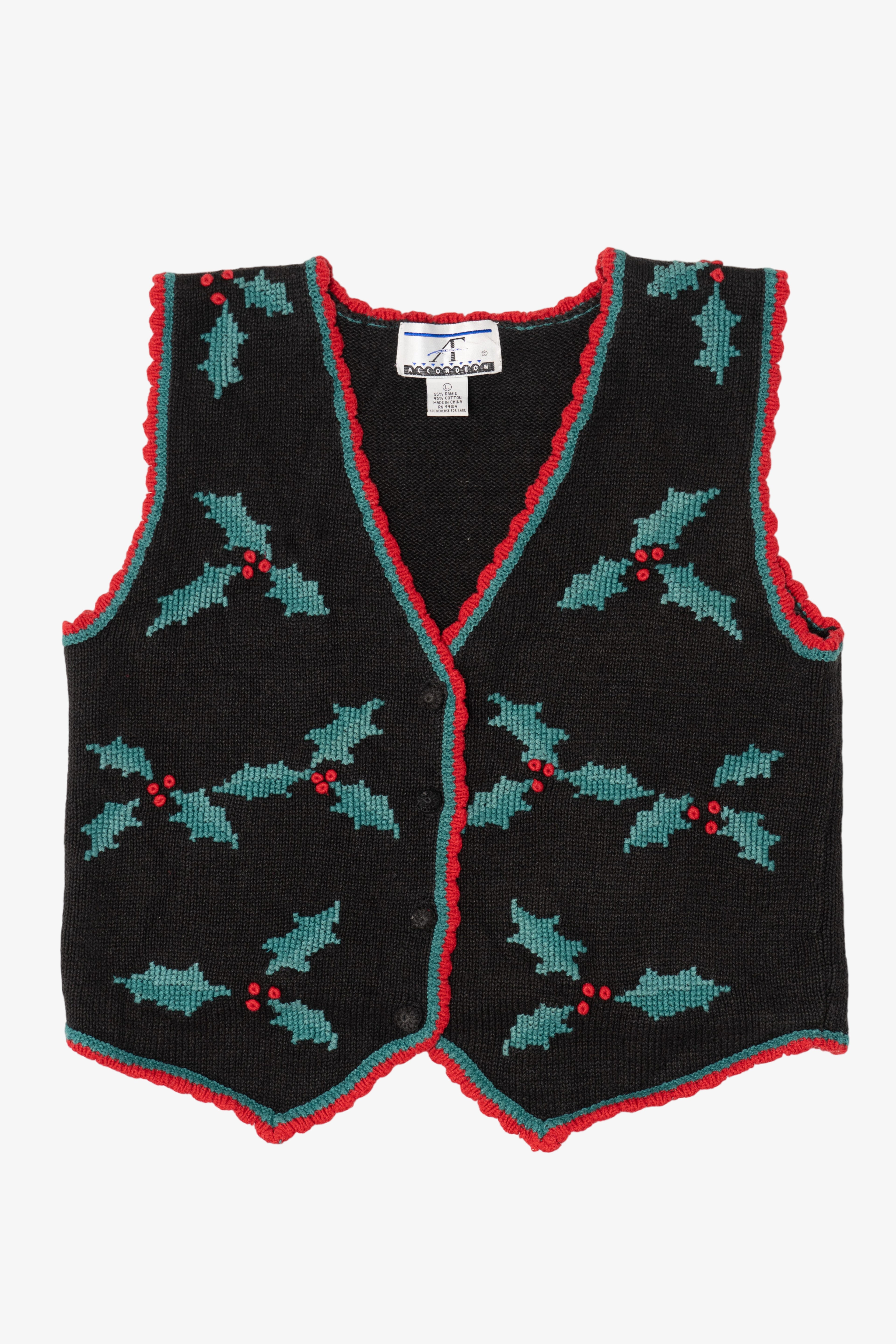 Vintage Accordeon Holly Ugly Christmas Vest (1990s)