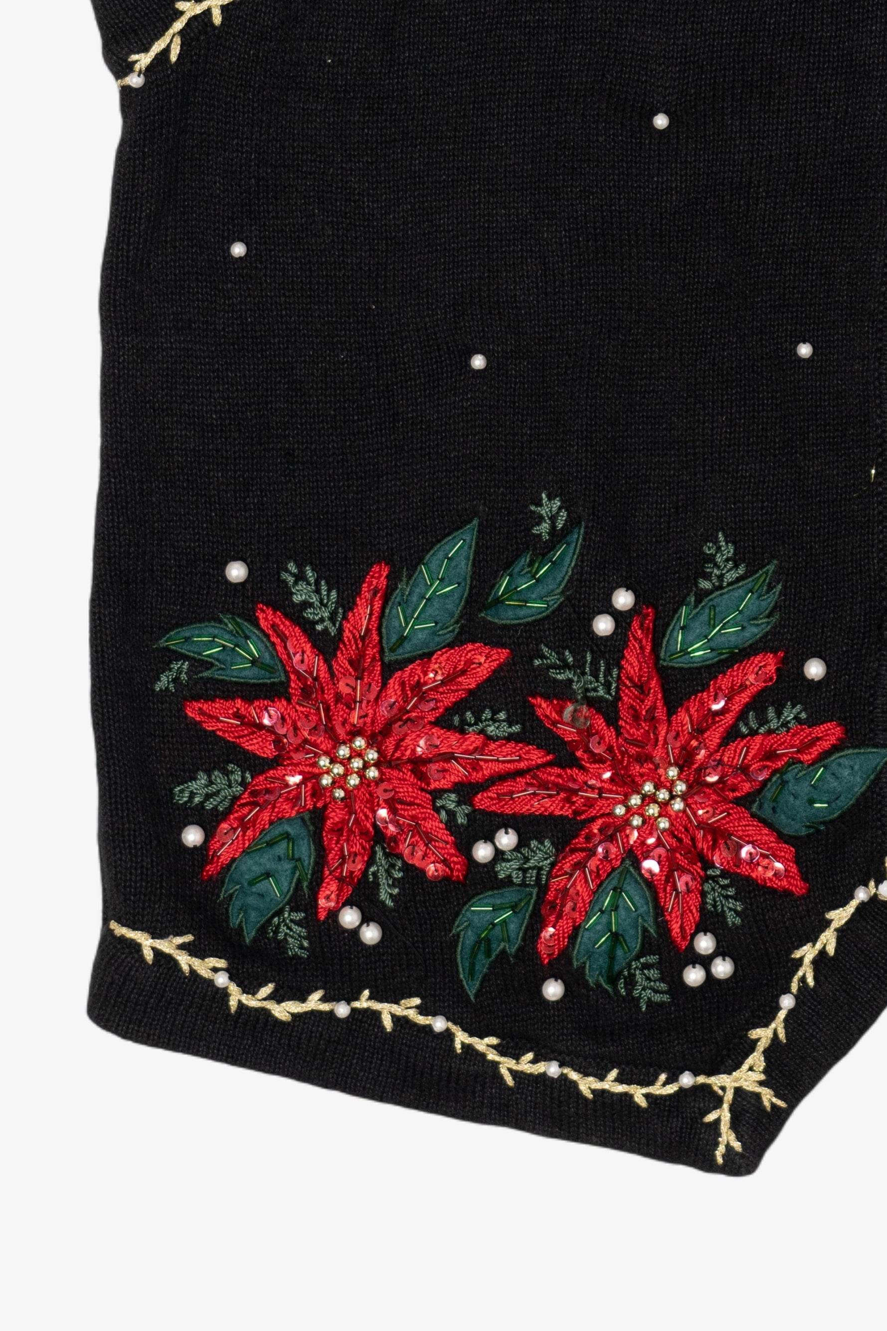Vintage Victoria Jones Poinsettias Ugly Christmas Sweater (1990s)