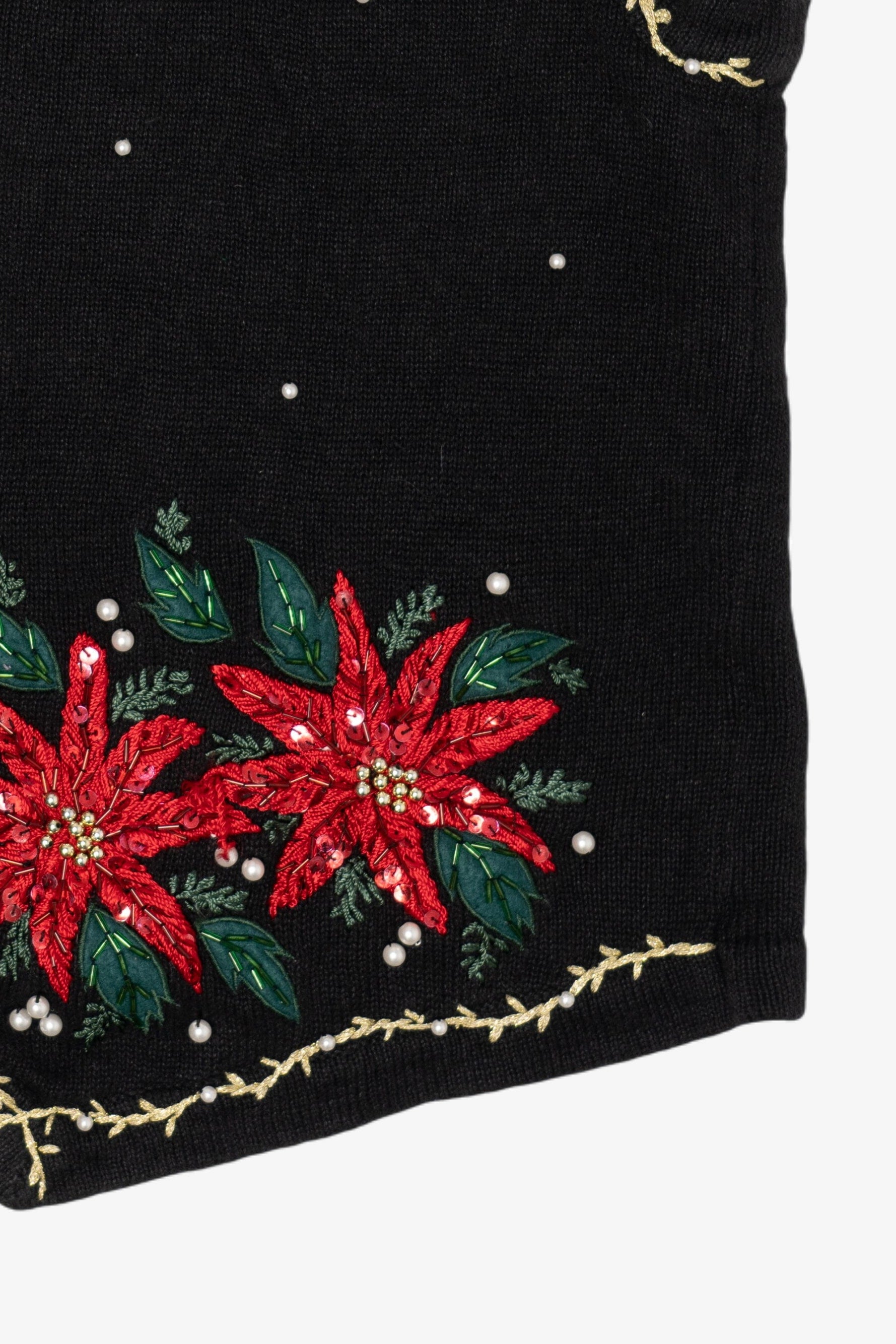 Vintage Victoria Jones Poinsettias Ugly Christmas Sweater (1990s)