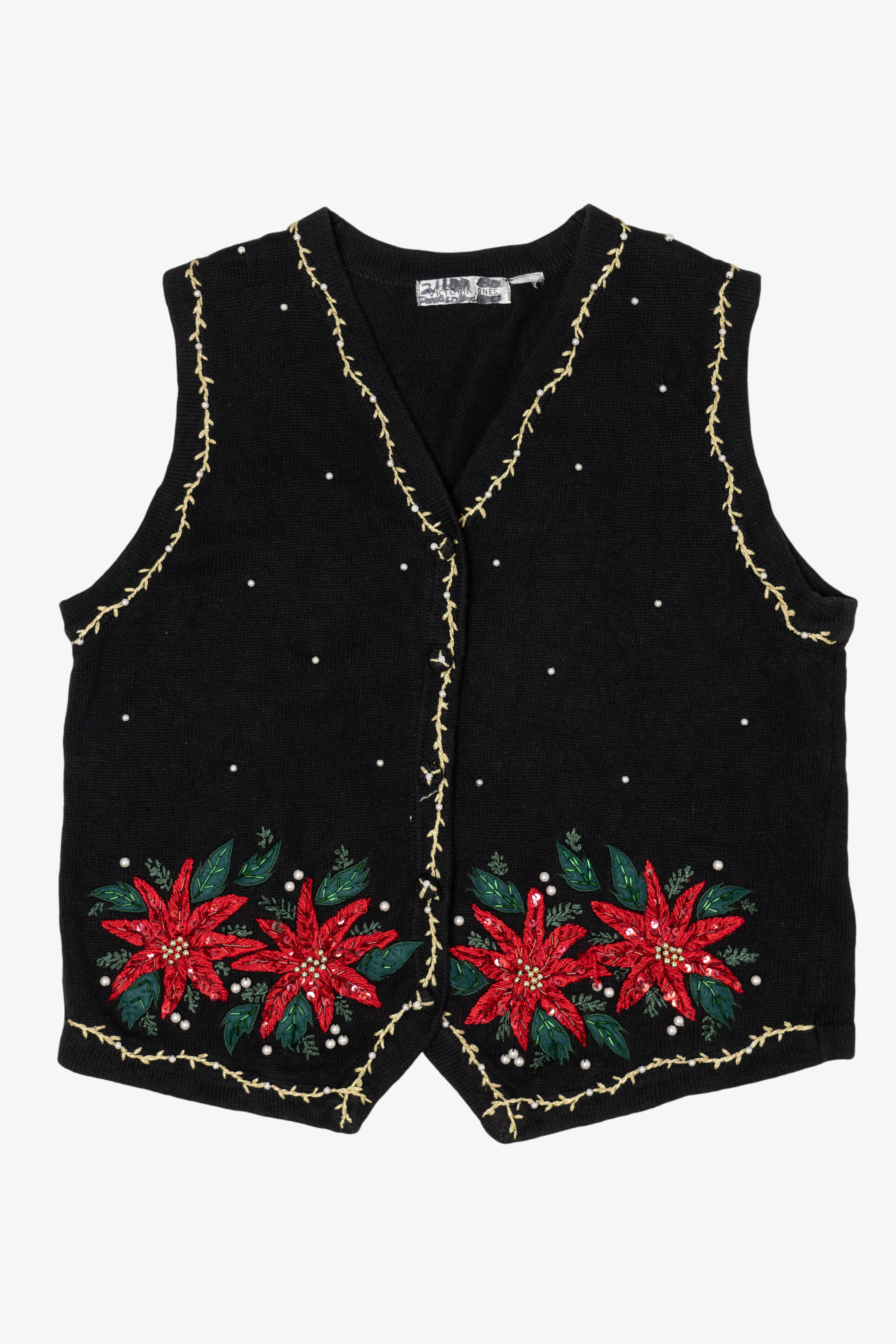 Vintage Victoria Jones Poinsettias Ugly Christmas Sweater (1990s)