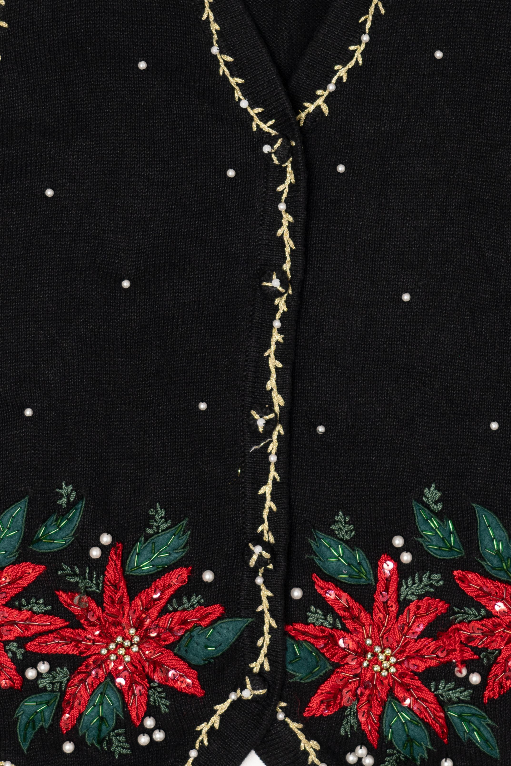 Vintage Victoria Jones Poinsettias Ugly Christmas Sweater (1990s)