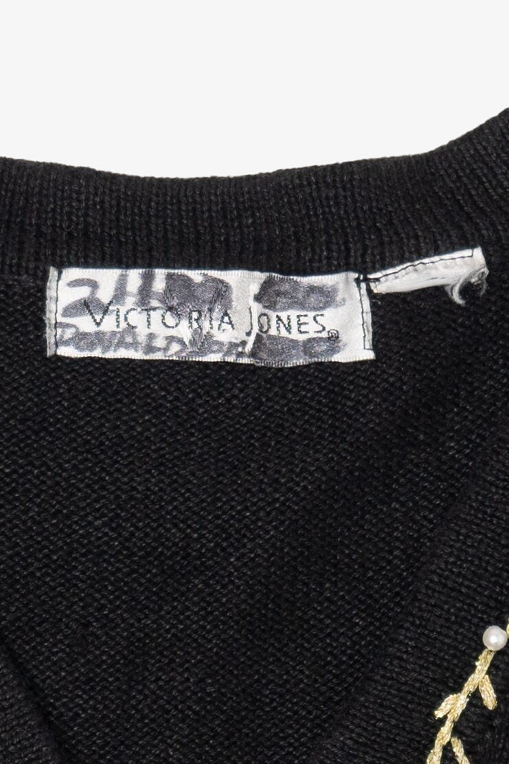 Vintage Victoria Jones Poinsettias Ugly Christmas Sweater (1990s)