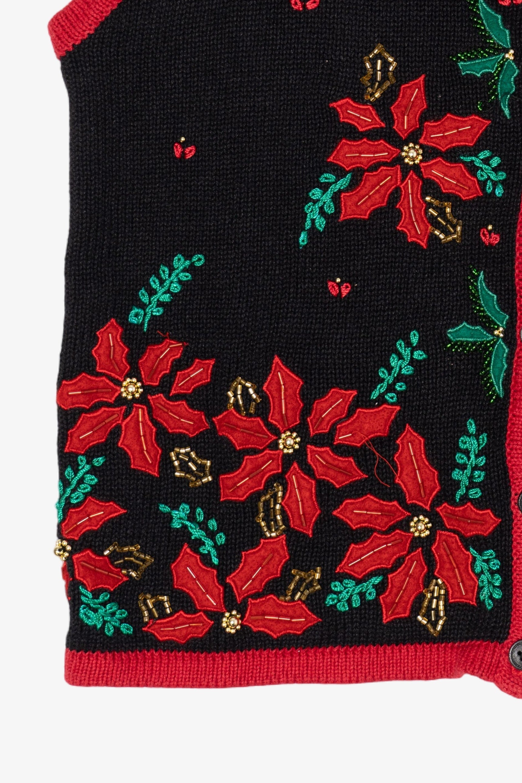 Vintage Bobbie Brooks Embroidered Poinsettias Ugly Christmas Vest (1990s)