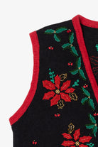 Vintage Bobbie Brooks Embroidered Poinsettias Ugly Christmas Vest (1990s)