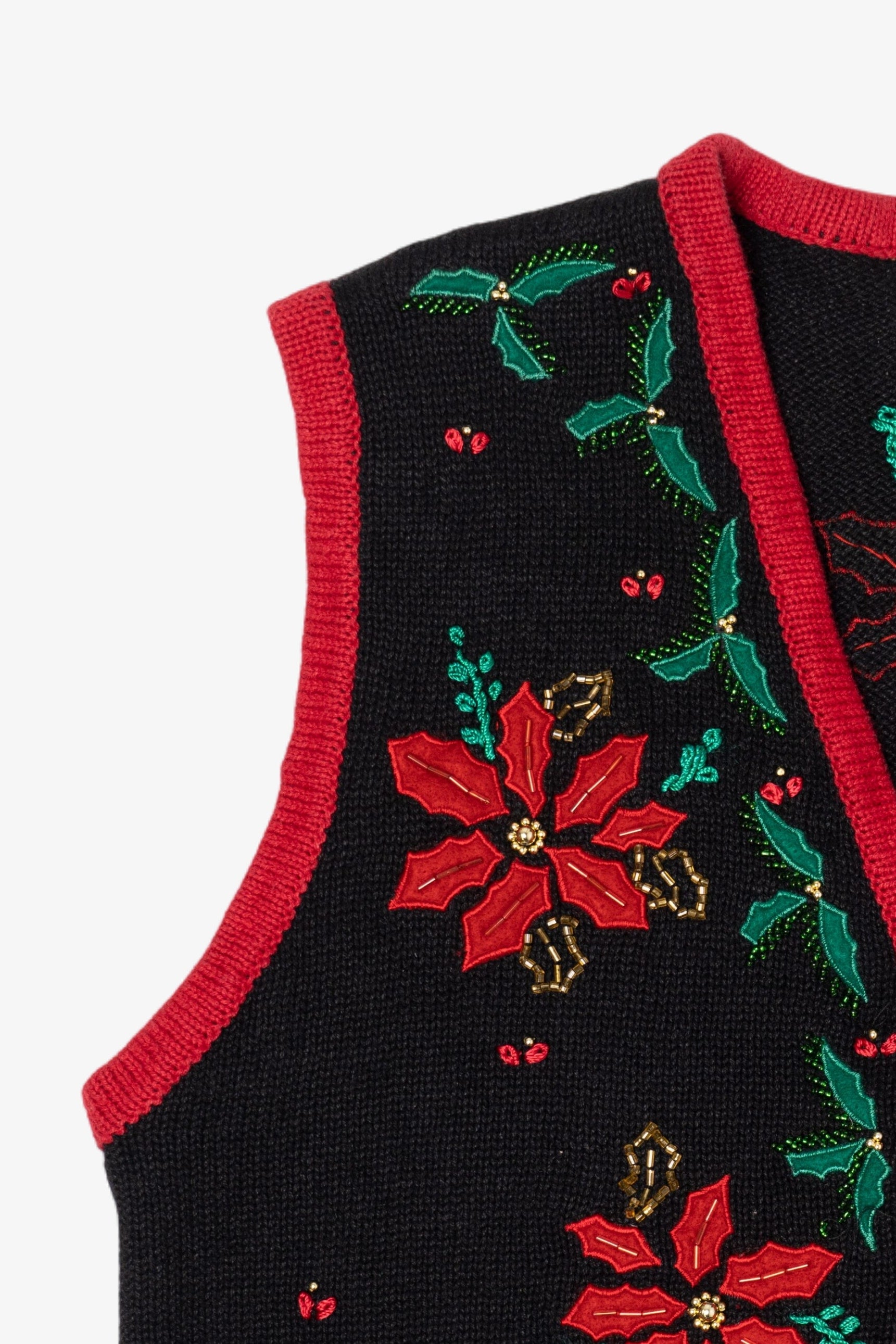 Vintage Bobbie Brooks Embroidered Poinsettias Ugly Christmas Vest (1990s)