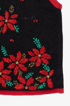 Vintage Bobbie Brooks Embroidered Poinsettias Ugly Christmas Vest (1990s)