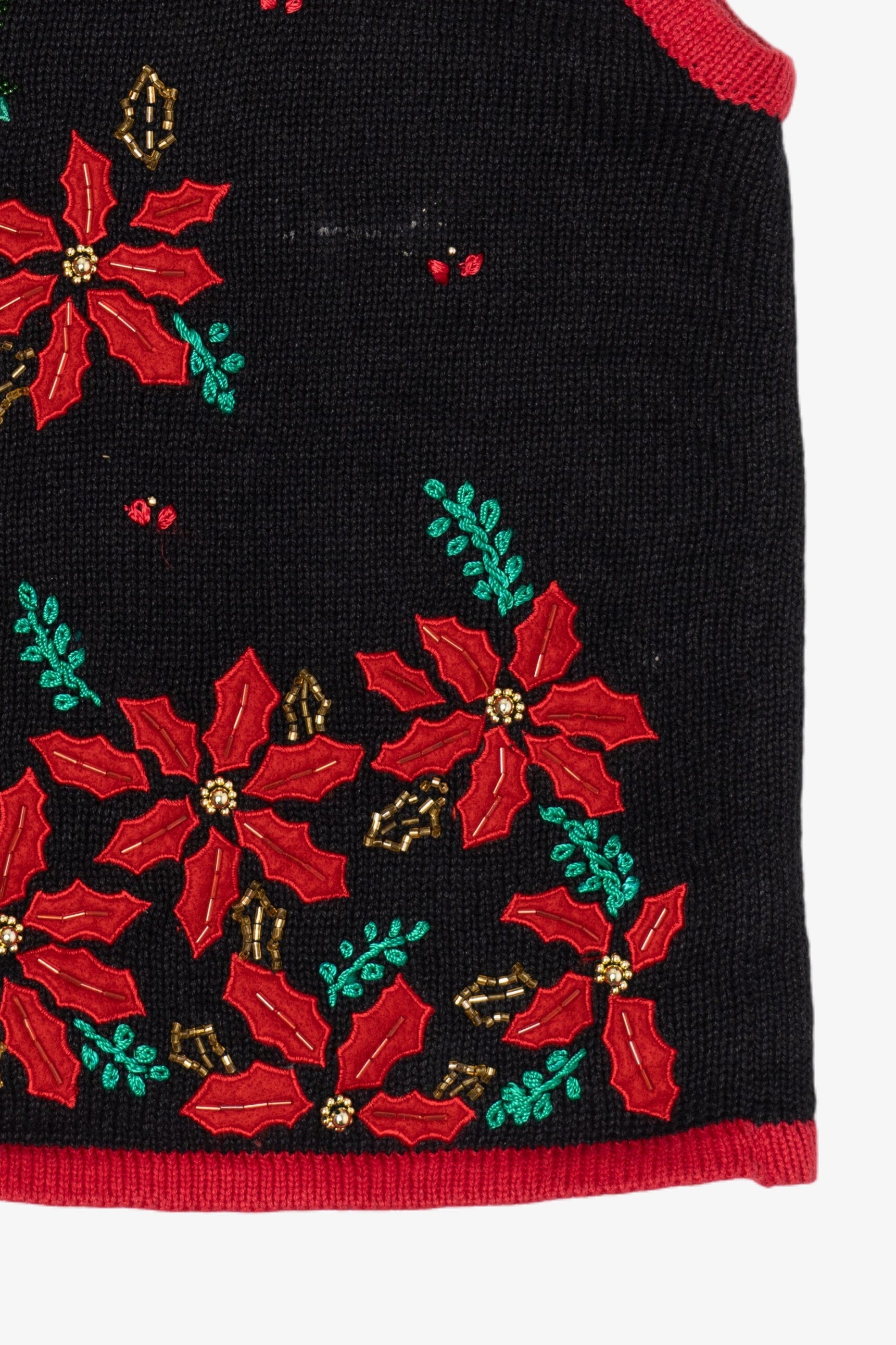 Vintage Bobbie Brooks Embroidered Poinsettias Ugly Christmas Vest (1990s)