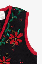Vintage Bobbie Brooks Embroidered Poinsettias Ugly Christmas Vest (1990s)