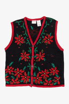 Vintage Bobbie Brooks Embroidered Poinsettias Ugly Christmas Vest (1990s)