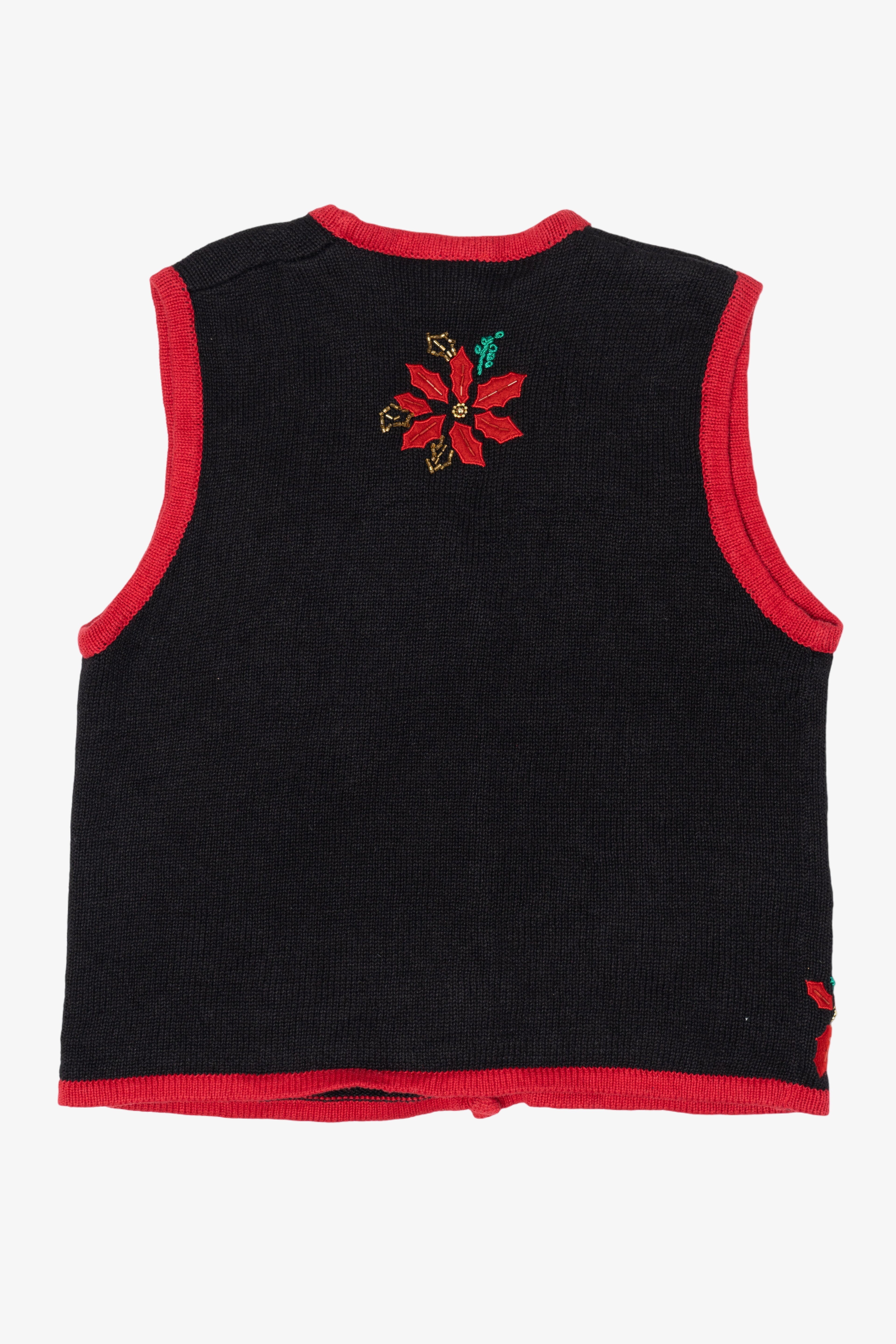 Vintage Bobbie Brooks Embroidered Poinsettias Ugly Christmas Vest (1990s)