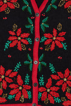Vintage Bobbie Brooks Embroidered Poinsettias Ugly Christmas Vest (1990s)