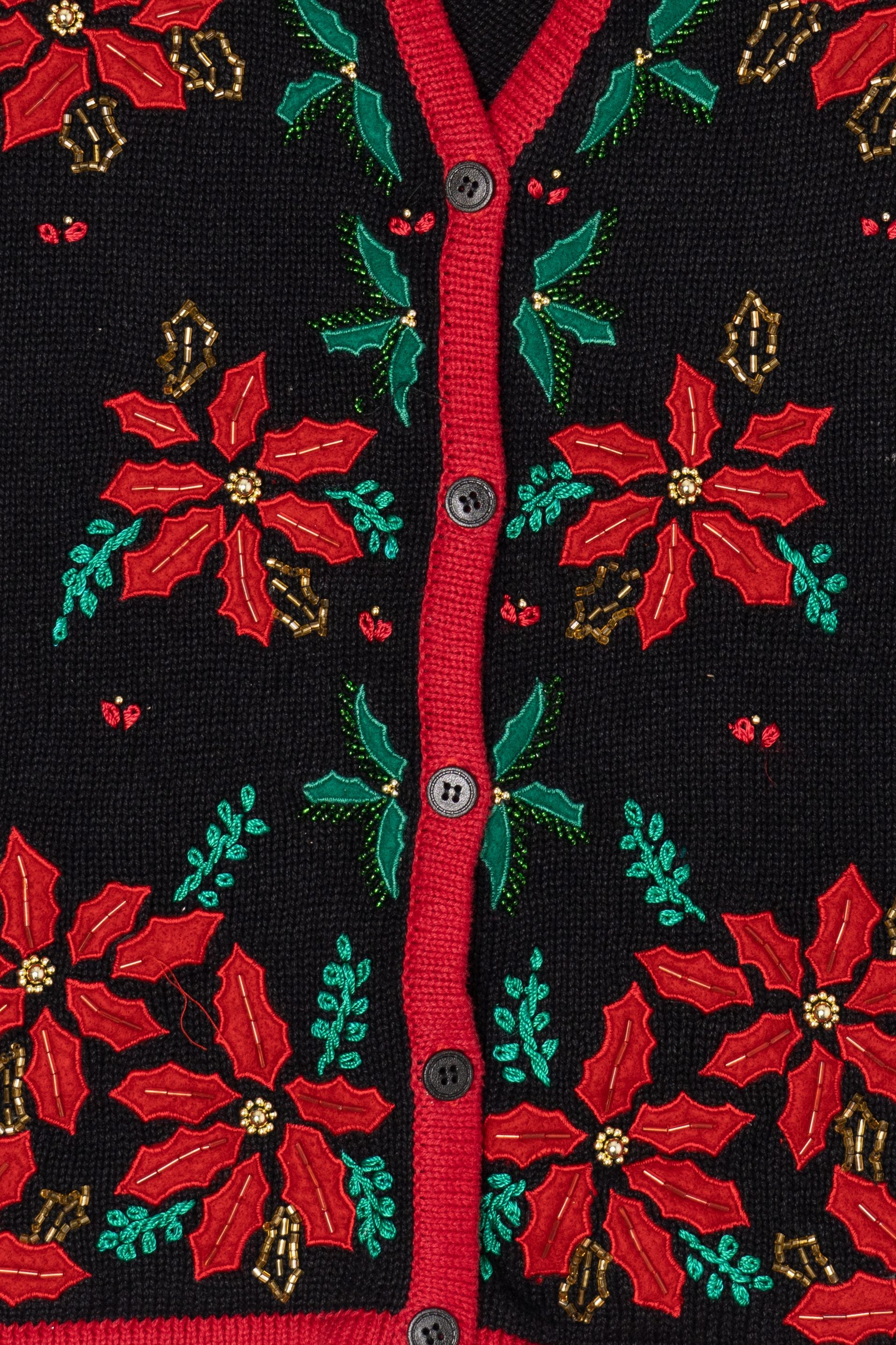 Vintage Bobbie Brooks Embroidered Poinsettias Ugly Christmas Vest (1990s)