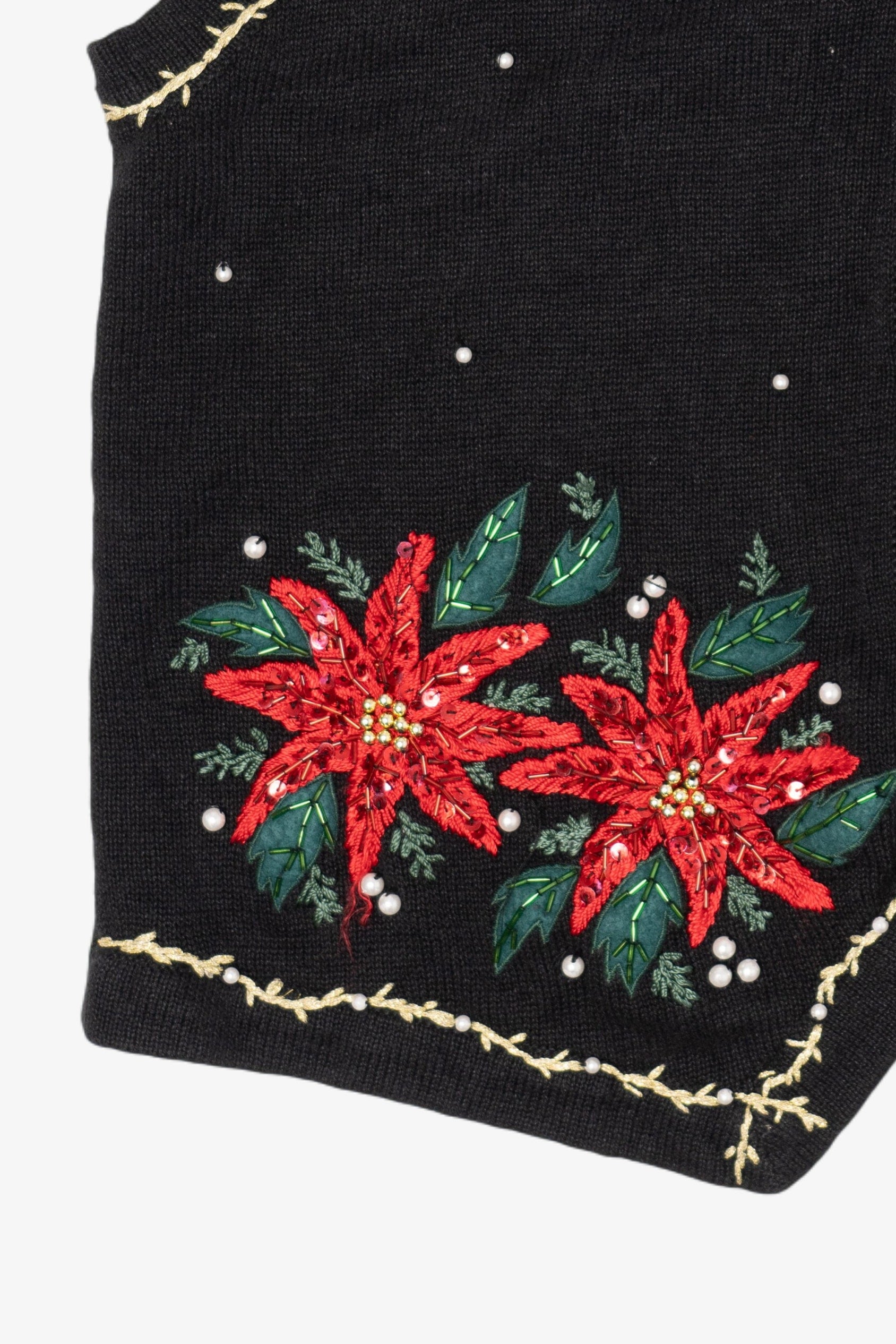 Vintage Victoria Jones Poinsettias Ugly Christmas Sweater (1990s)