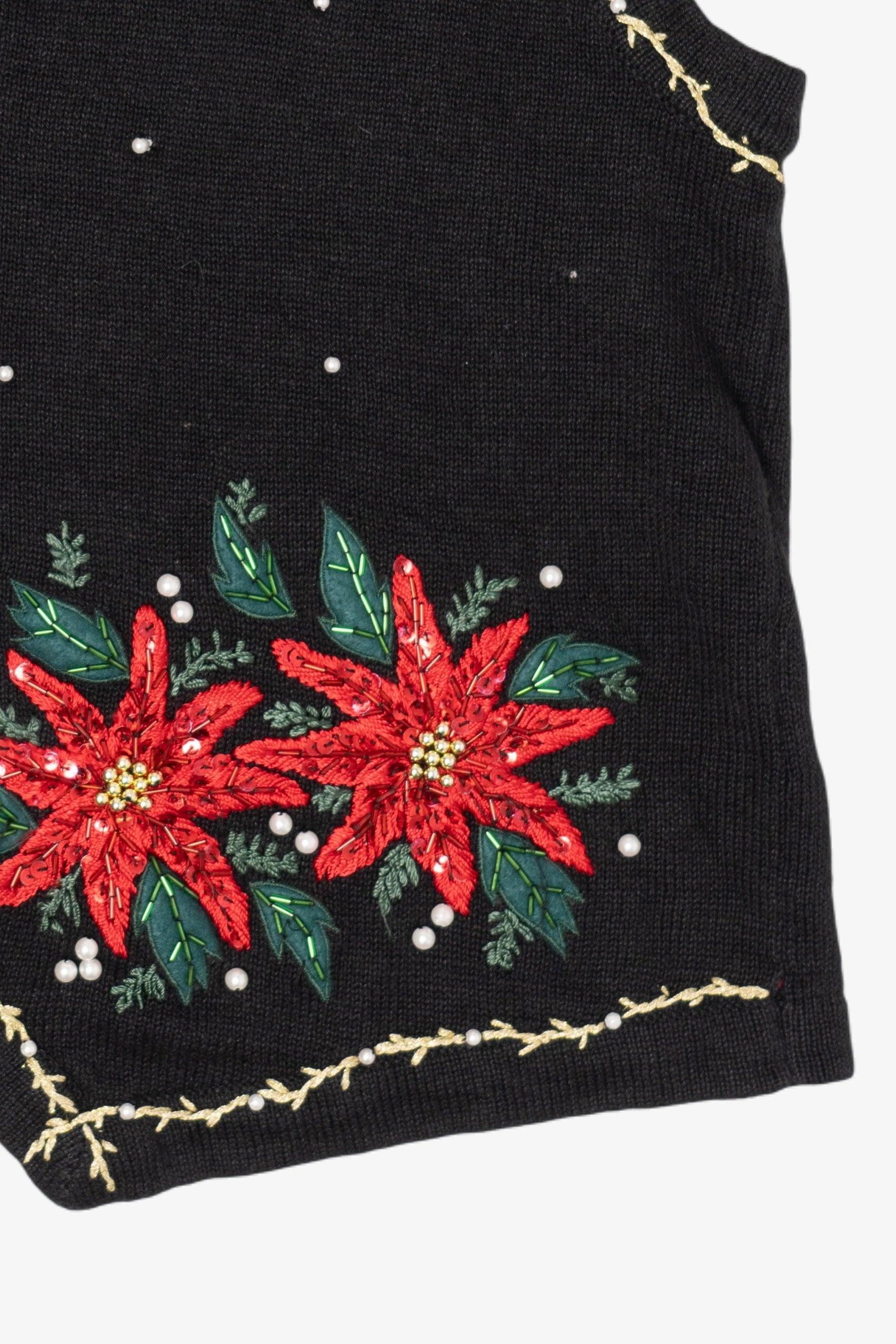 Vintage Victoria Jones Poinsettias Ugly Christmas Sweater (1990s)