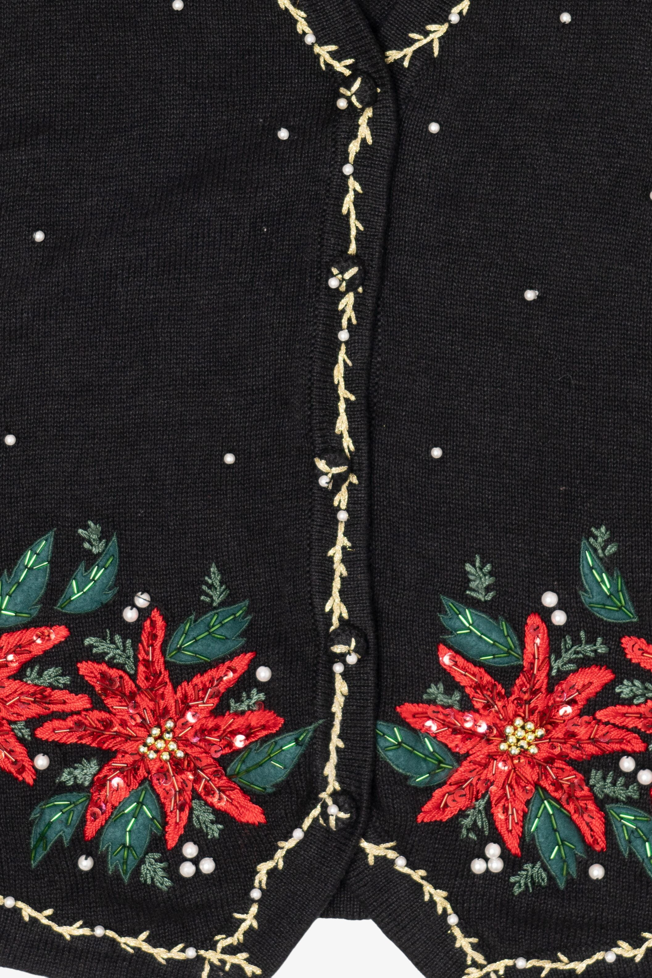 Vintage Victoria Jones Poinsettias Ugly Christmas Sweater (1990s)