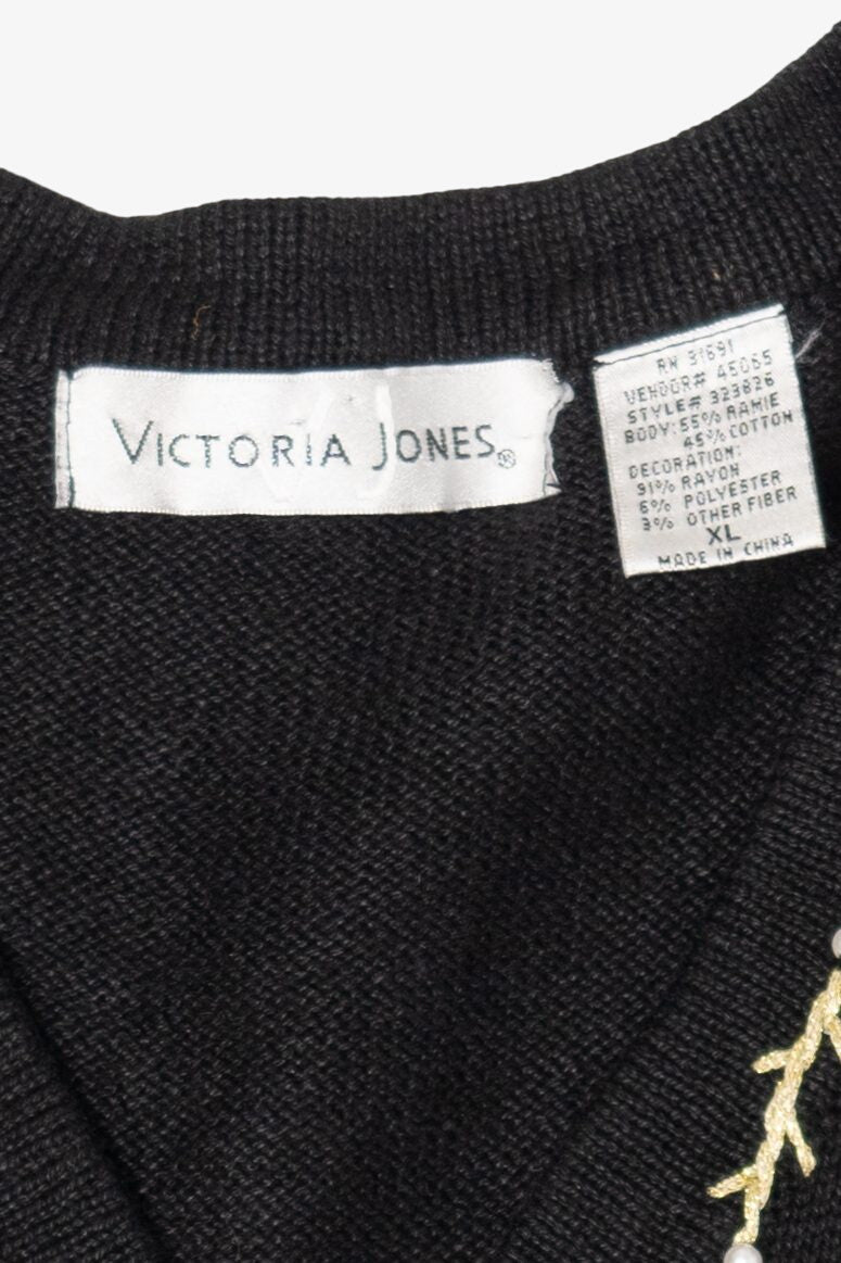 Vintage Victoria Jones Poinsettias Ugly Christmas Sweater (1990s)