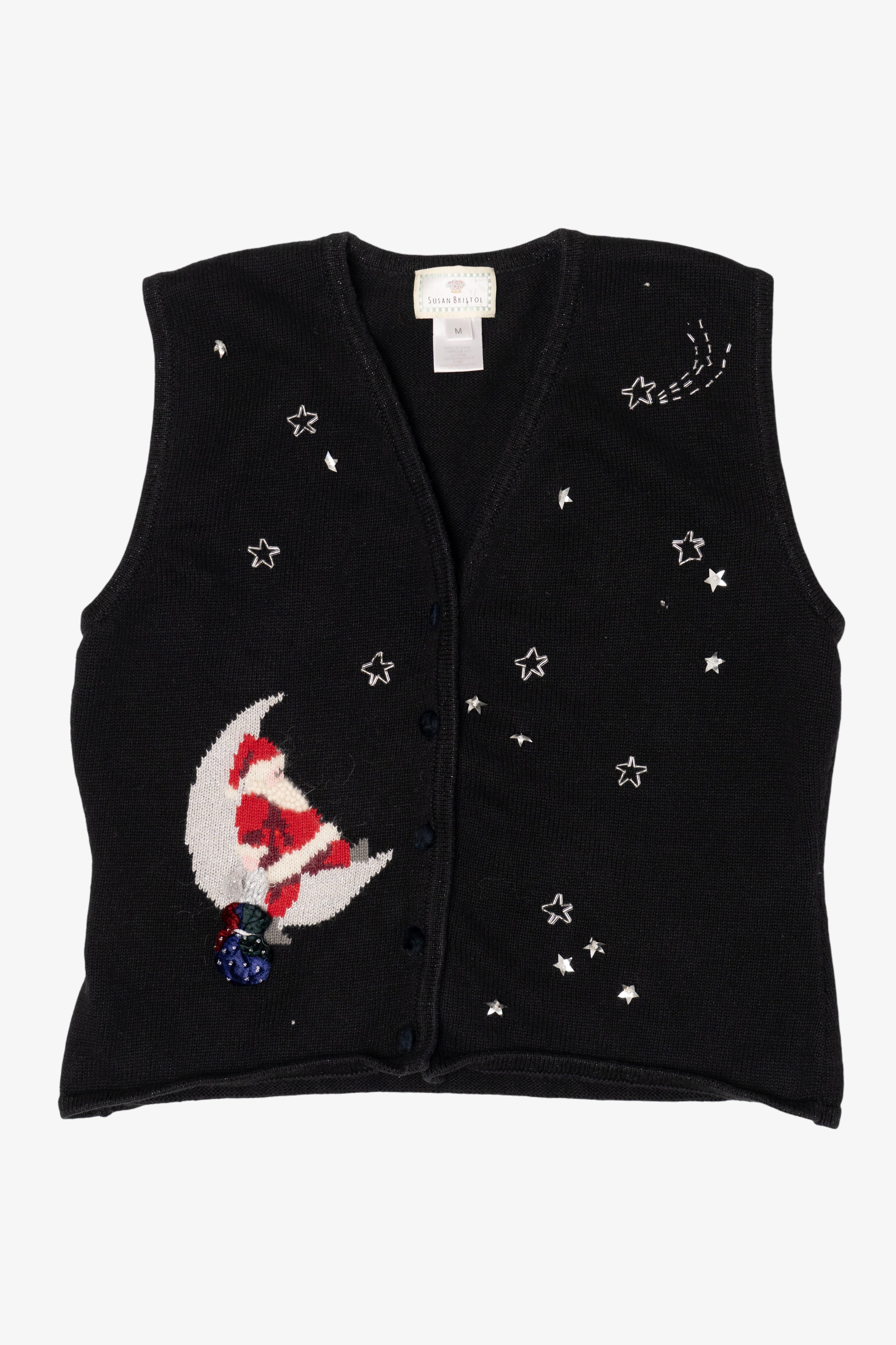 Vintage Susan Bristol Santa On the Moon Ugly Christmas Vest (1990s)