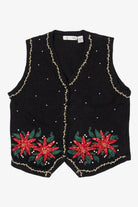 Vintage Victoria Jones Poinsettias Ugly Christmas Vest (1990s)